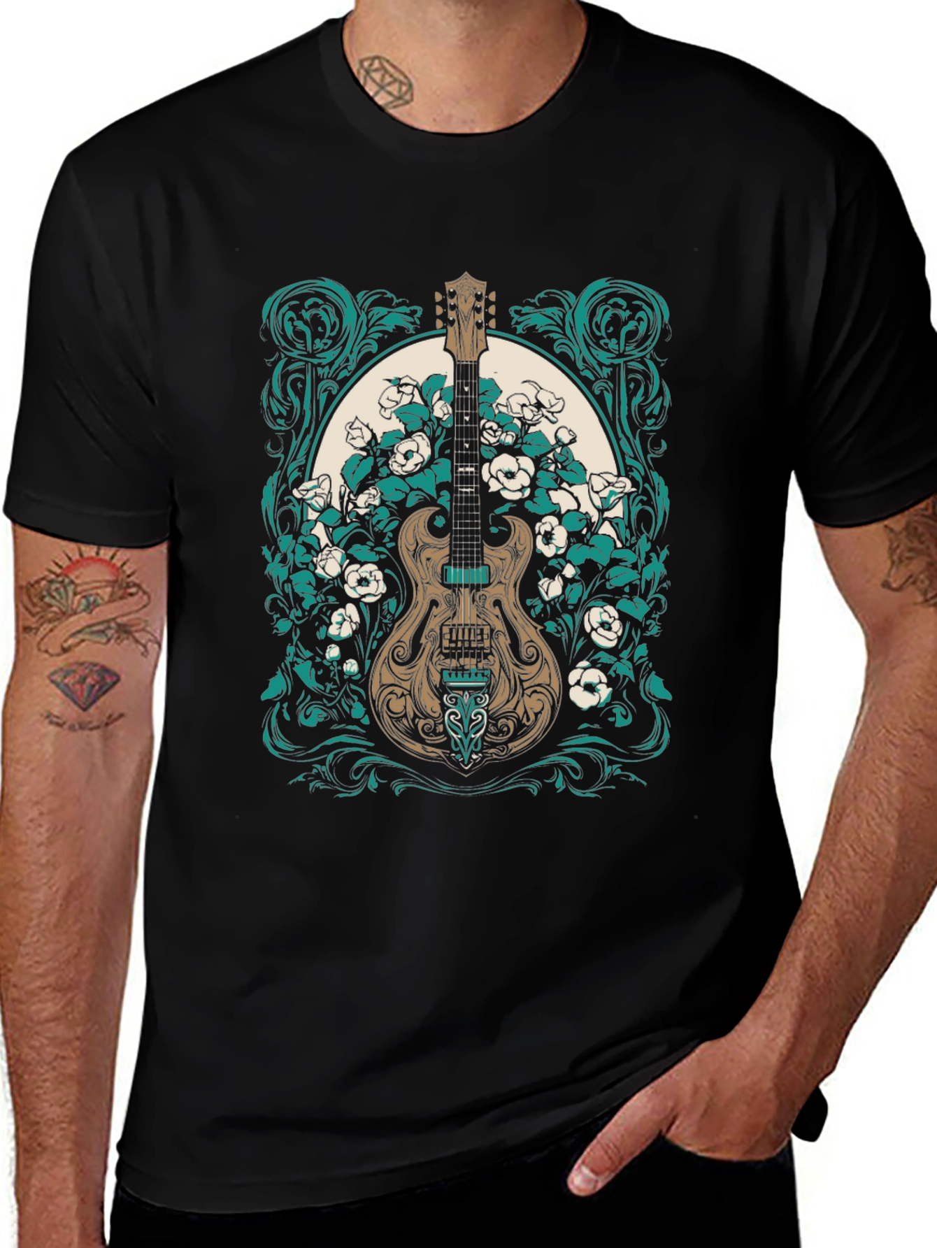 Guitar & Floral Graphic Tee - Rocker Style