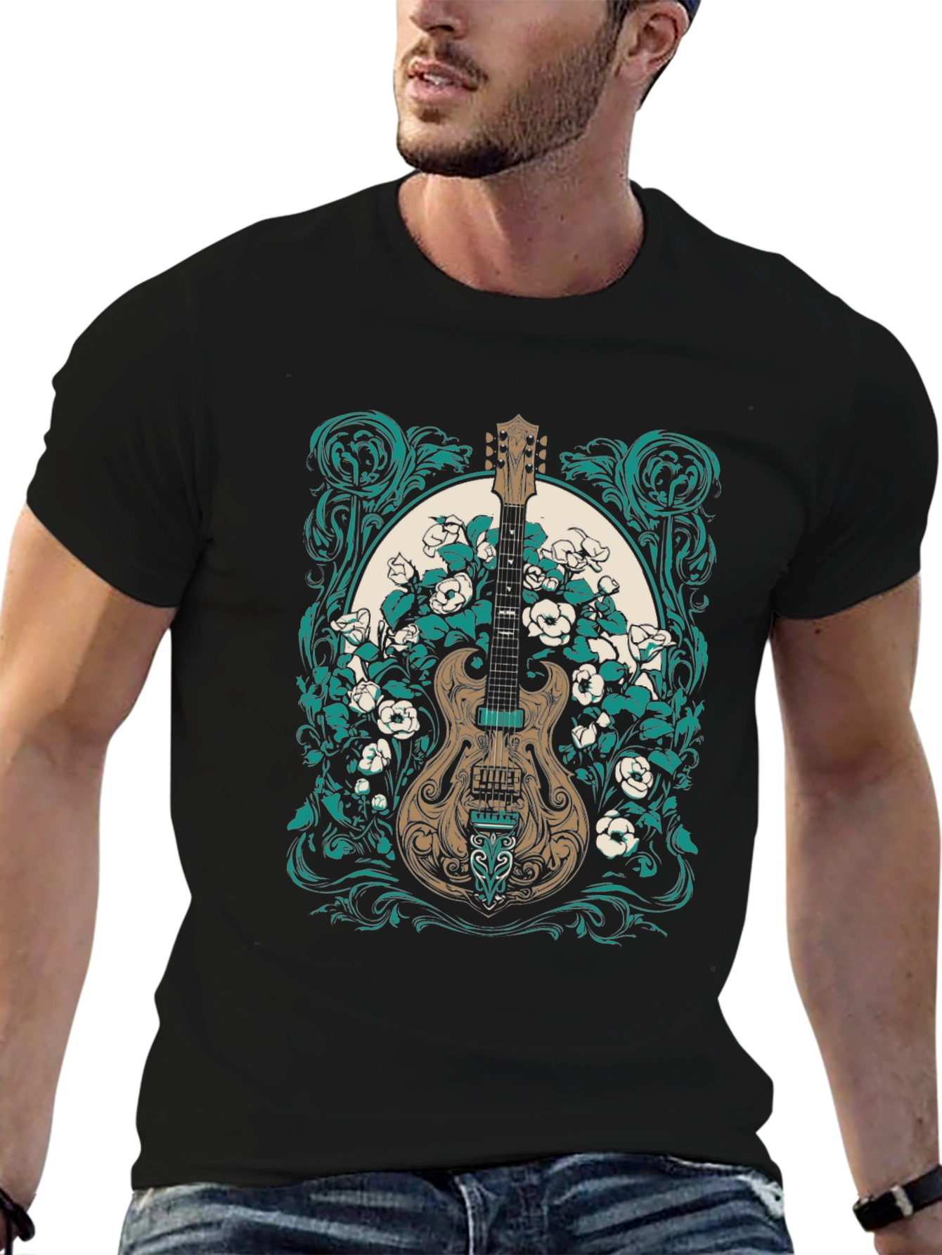 Guitar & Floral Graphic Tee - Rocker Style