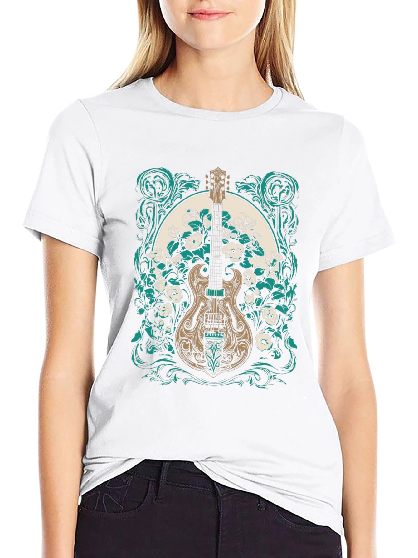 Guitar & Floral Graphic Tee - Rocker Style