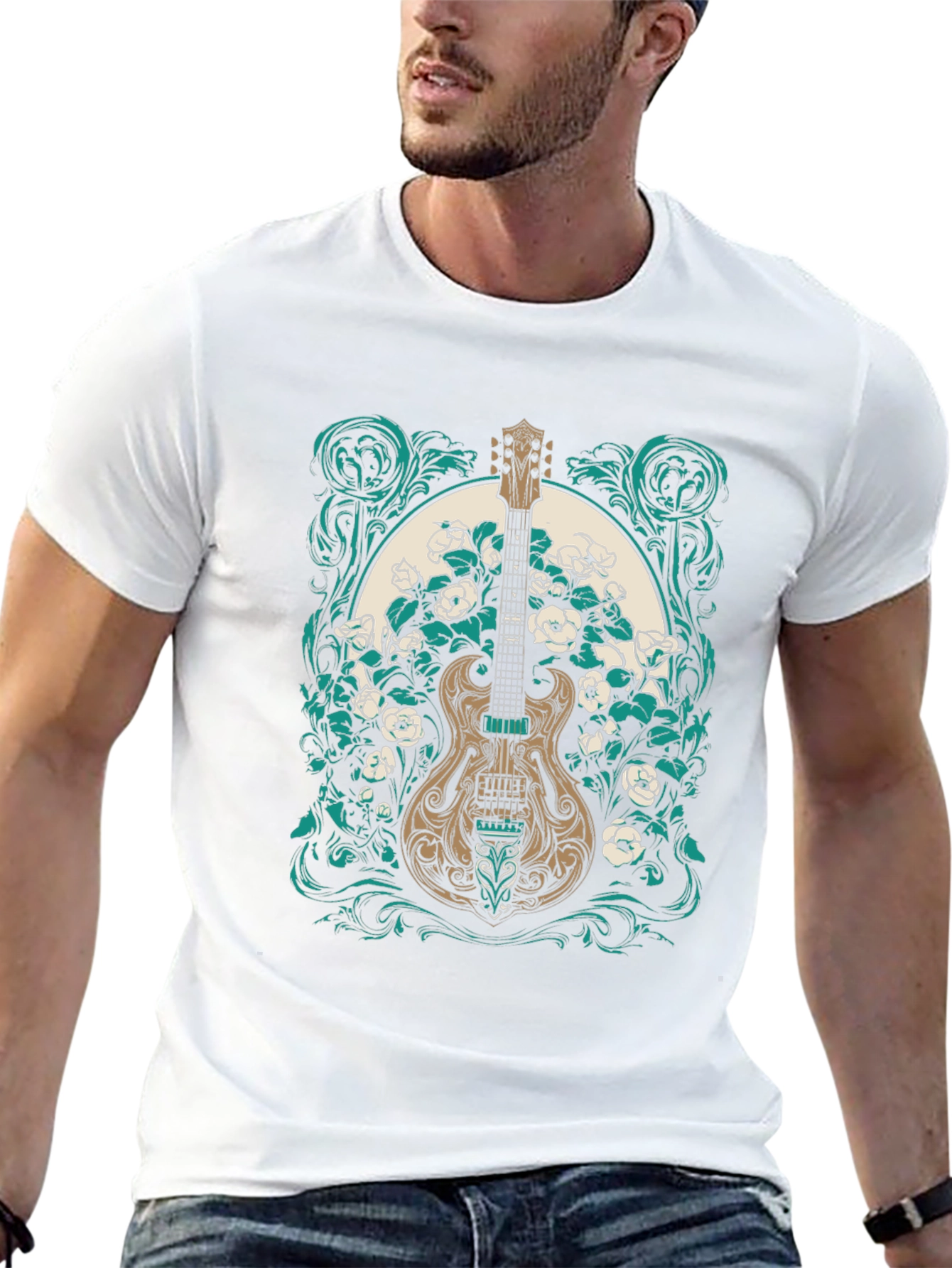 Guitar & Floral Graphic Tee - Rocker Style