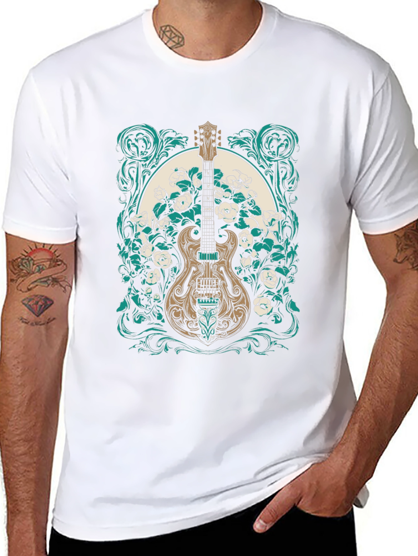 Guitar & Floral Graphic Tee - Rocker Style