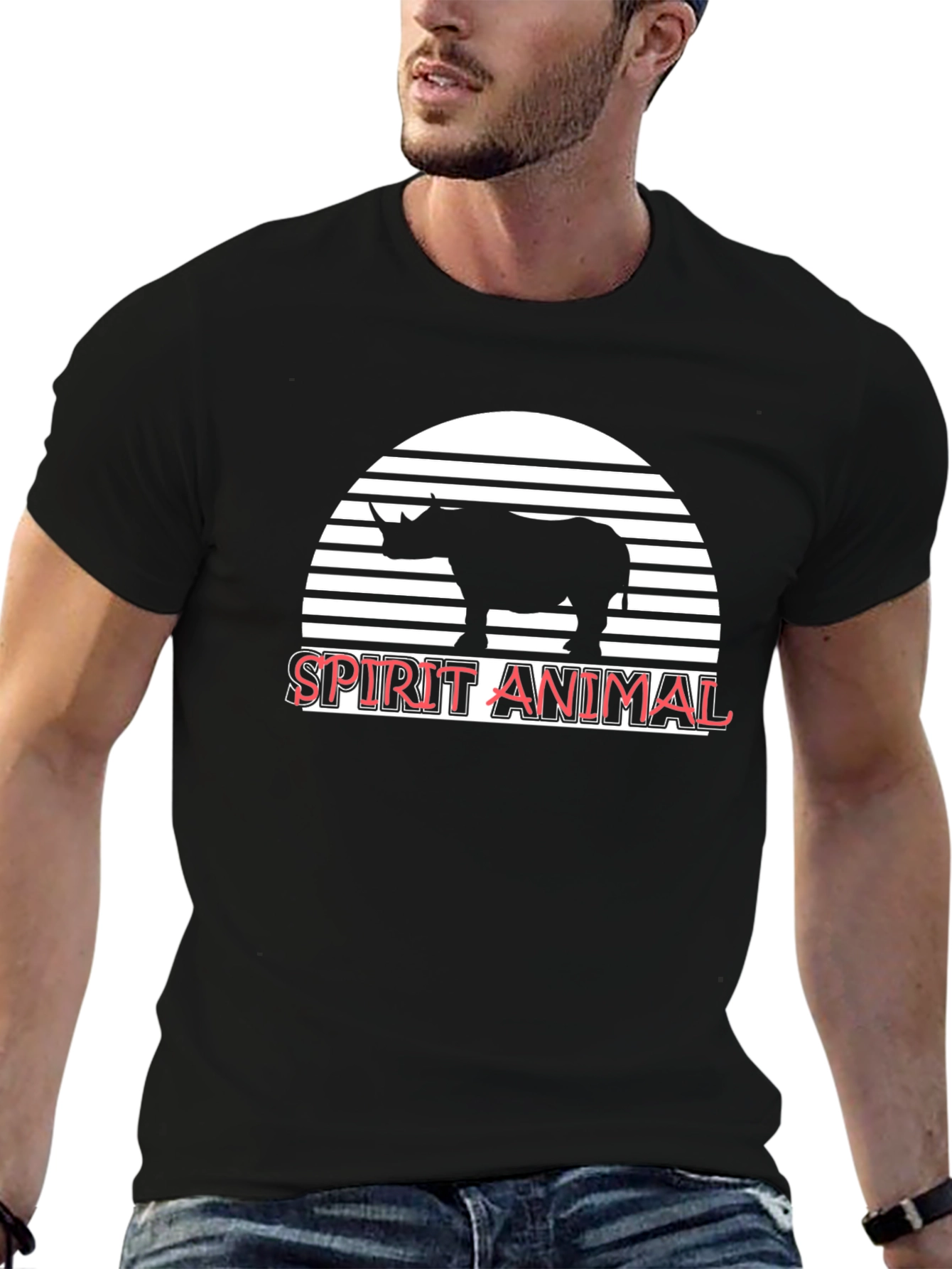 Rhino Spirit Animal Graphic Tee - Unisex Black T-Shirt