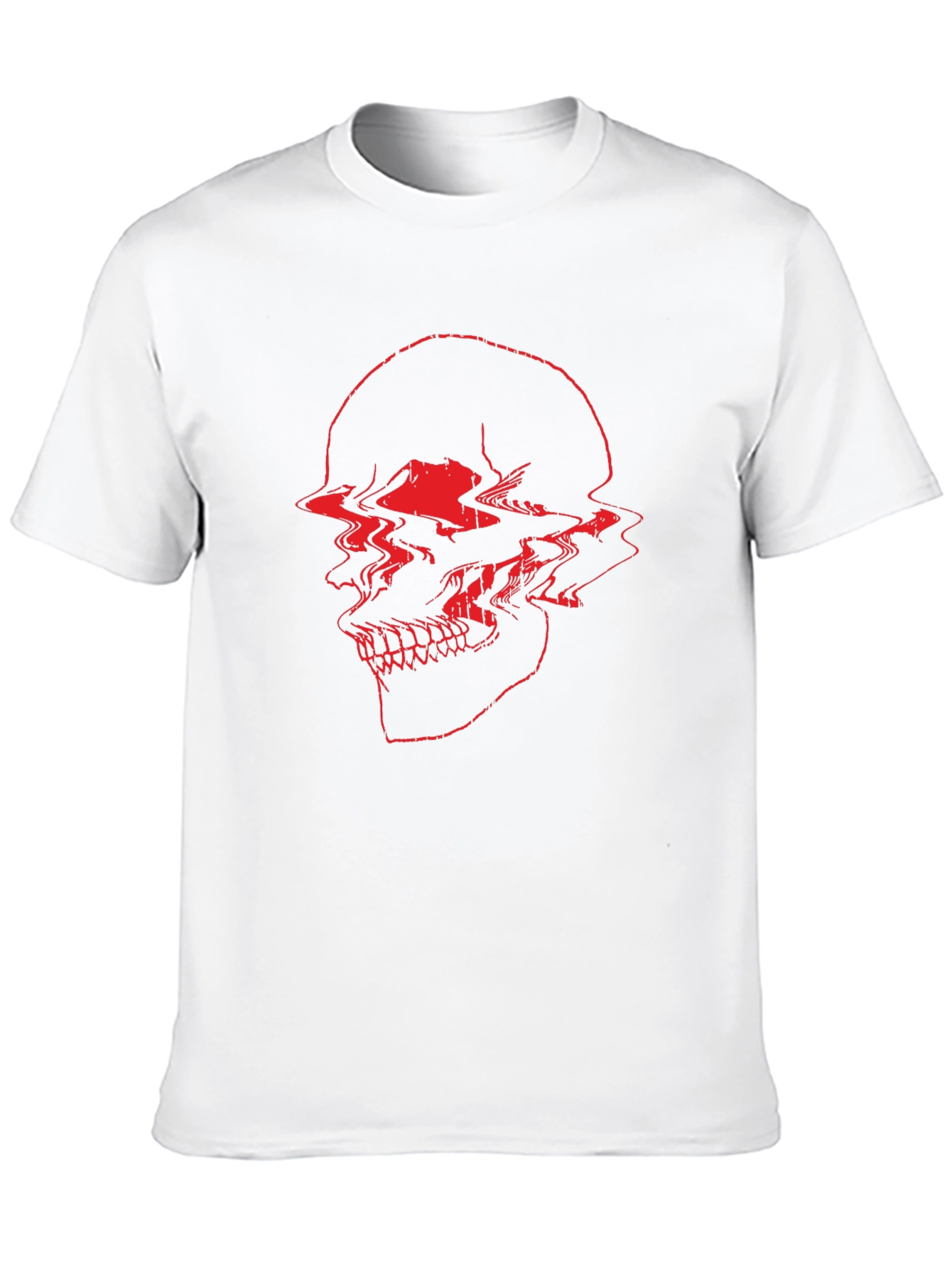 Red Glitch Skull Black T-Shirt