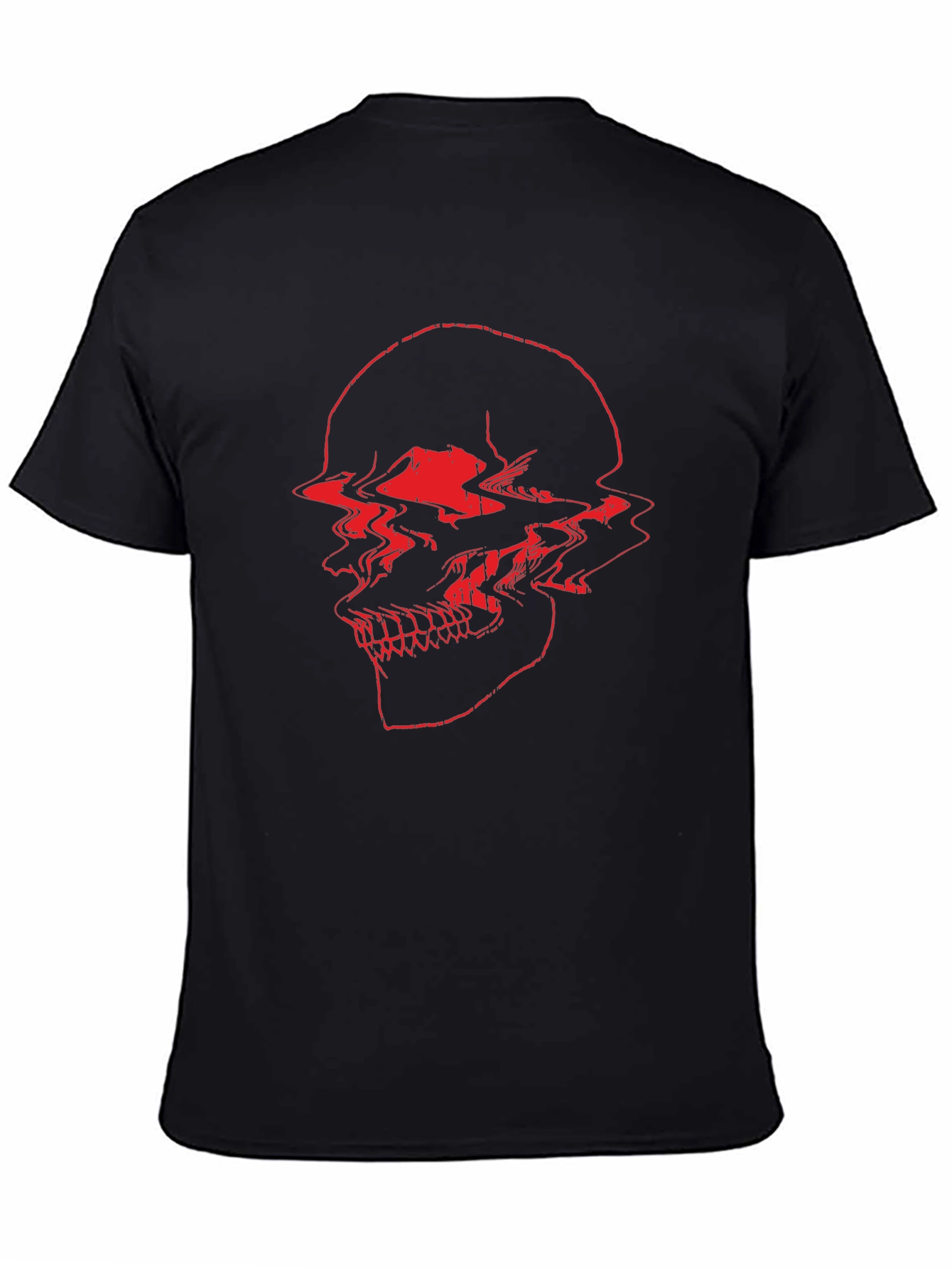 Red Glitch Skull Black T-Shirt