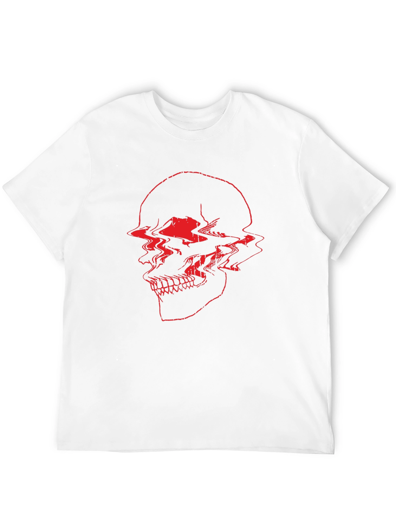 Red Glitch Skull Black T-Shirt