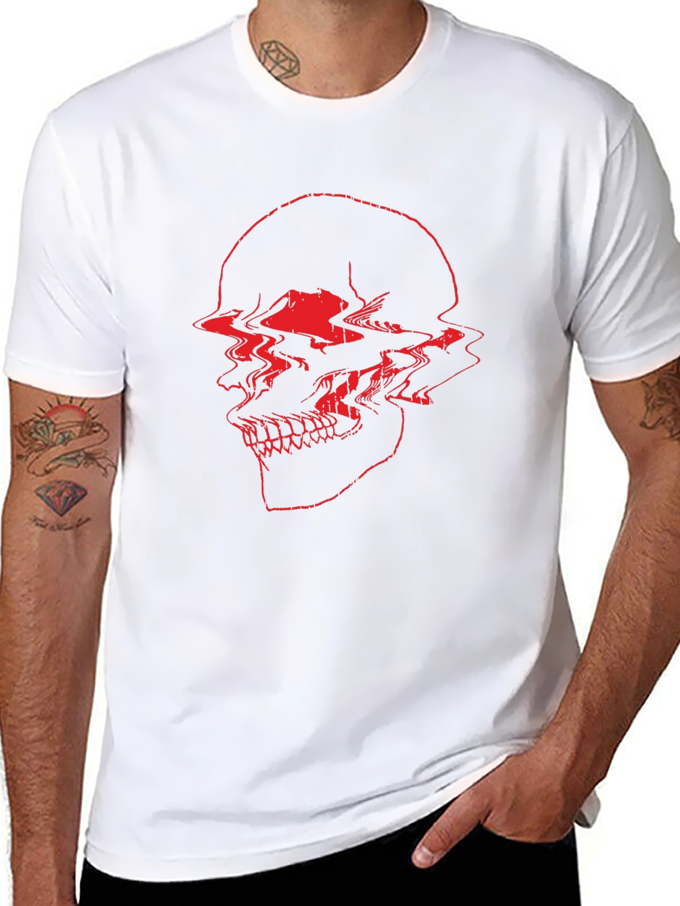 Red Glitch Skull Black T-Shirt
