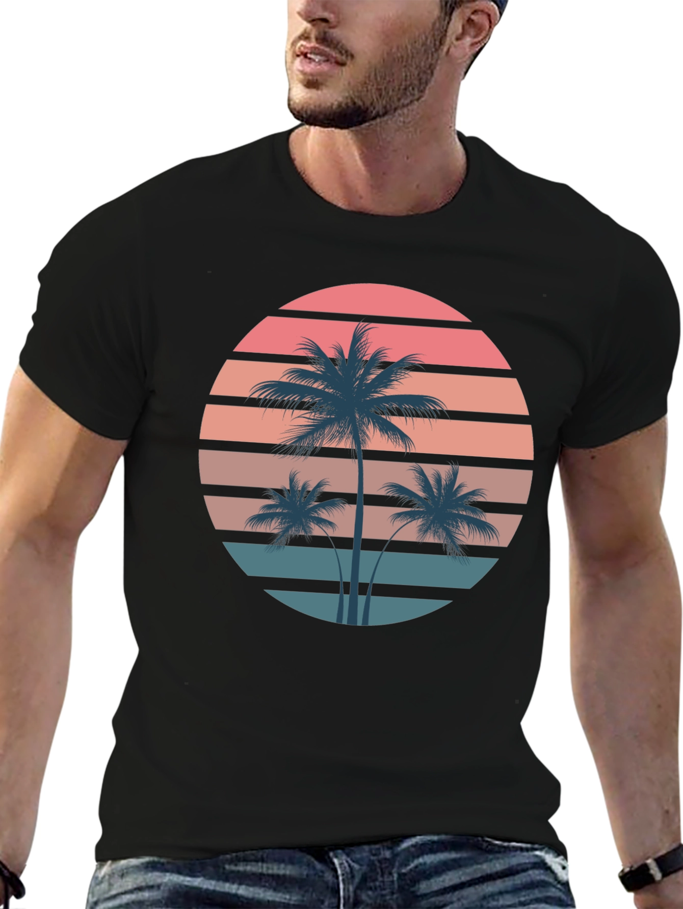 Retro Palm Tree Sunset Graphic T-Shirt