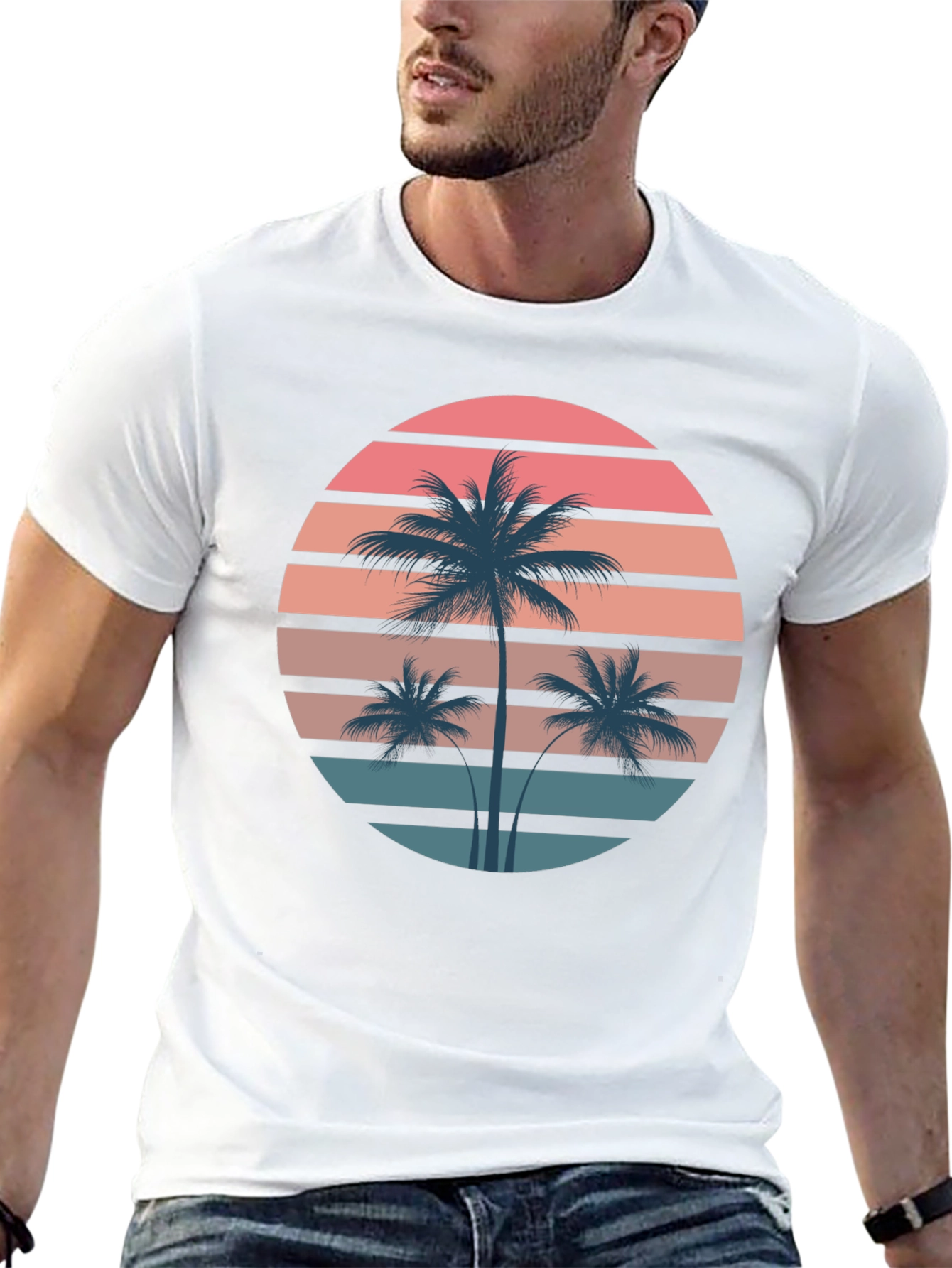 Retro Palm Tree Sunset Graphic T-Shirt
