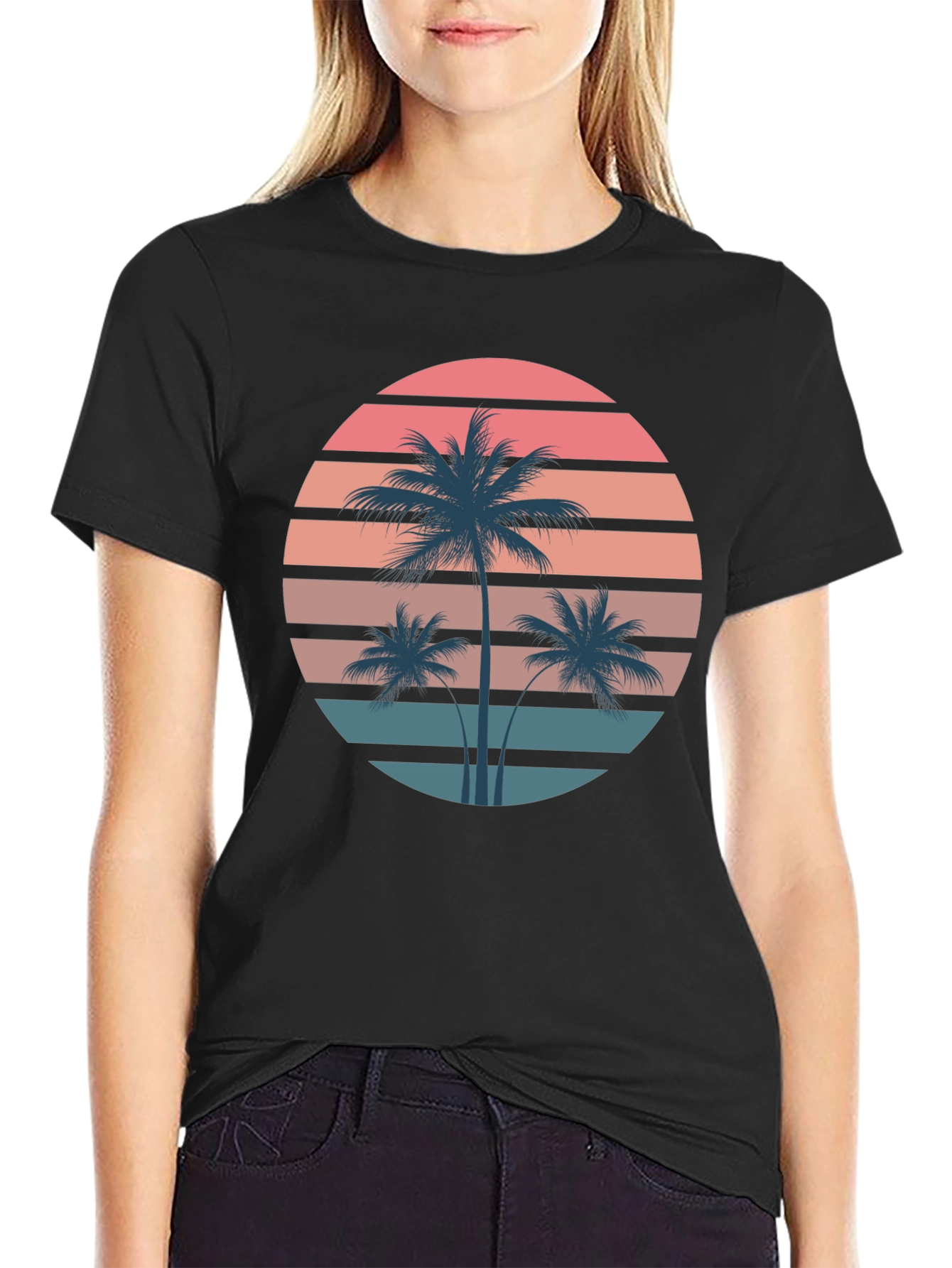 Retro Palm Tree Sunset Graphic T-Shirt