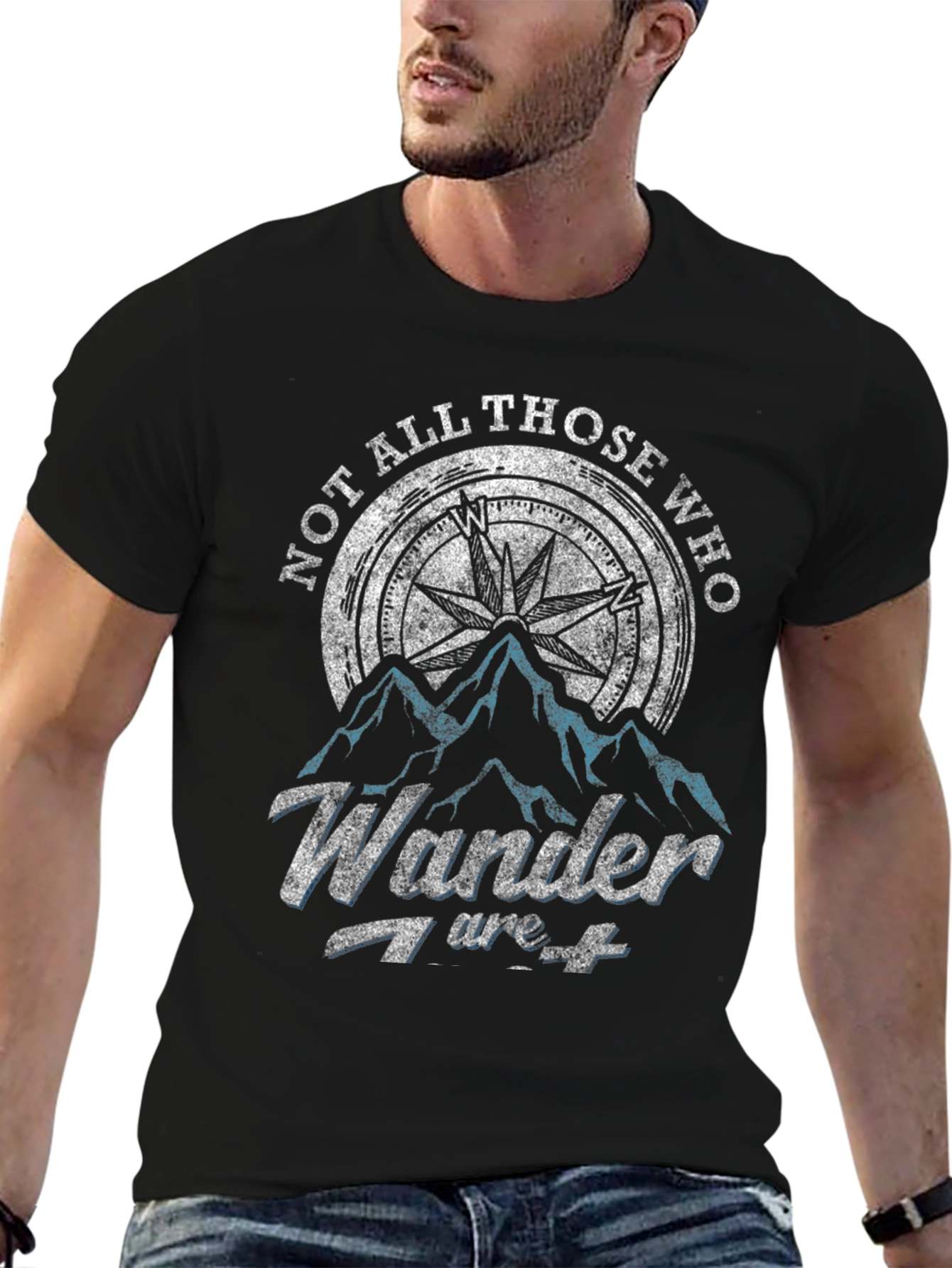 Not All Those Who Wander T-Shirt Compass Adventure Black
