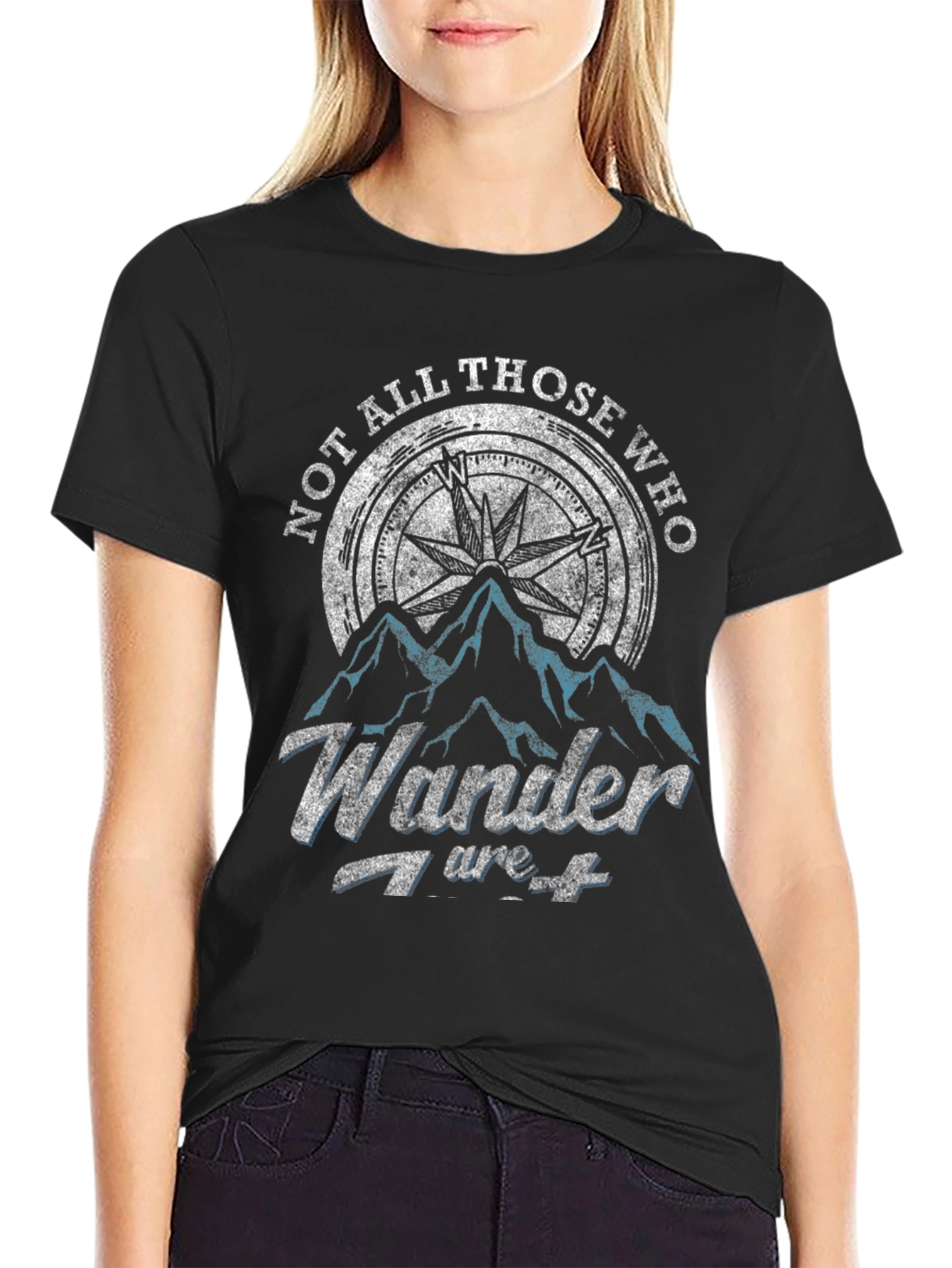 Not All Those Who Wander T-Shirt Compass Adventure Black