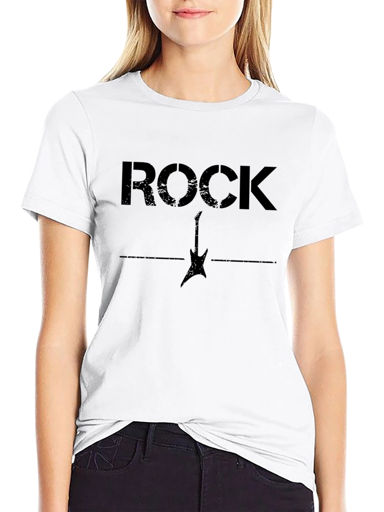 Rock Guitar Graphic Print T-Shirt - Black