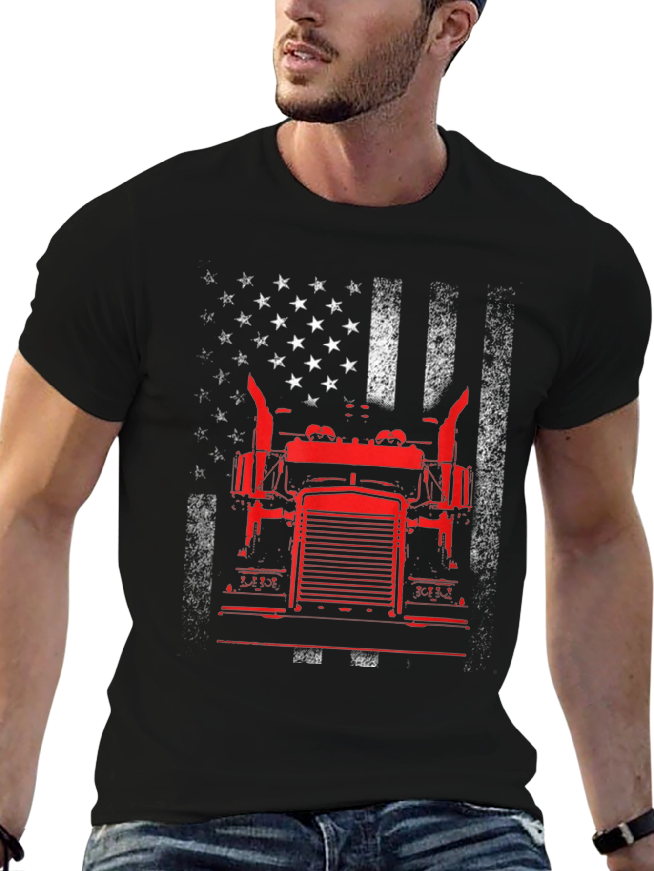 Trucker American Flag Graphic T-Shirt