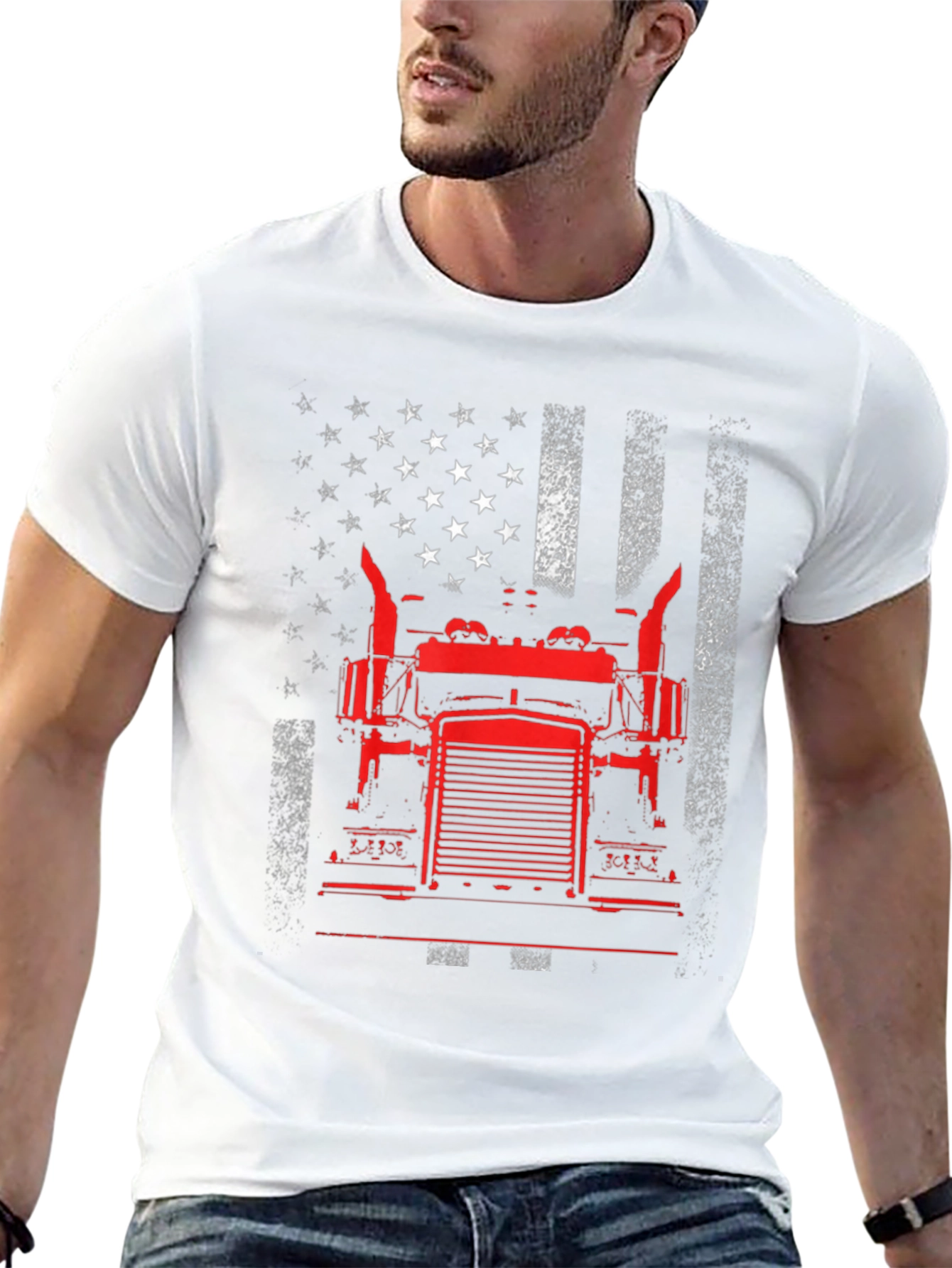 Trucker American Flag Graphic T-Shirt