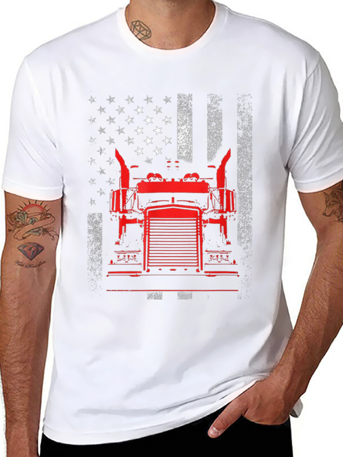 Trucker American Flag Graphic T-Shirt