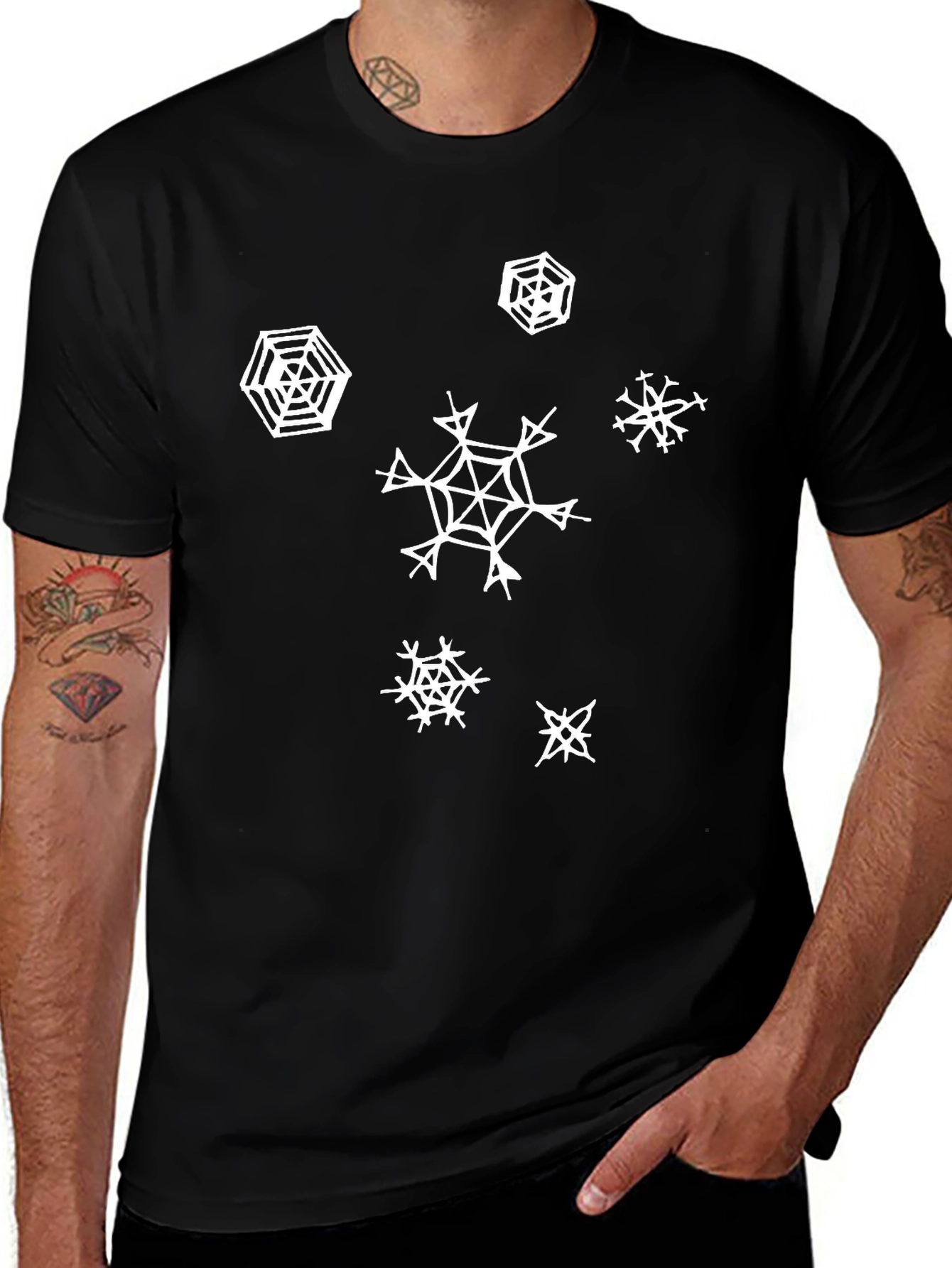 Snowflake Graphic Print Black T-Shirt