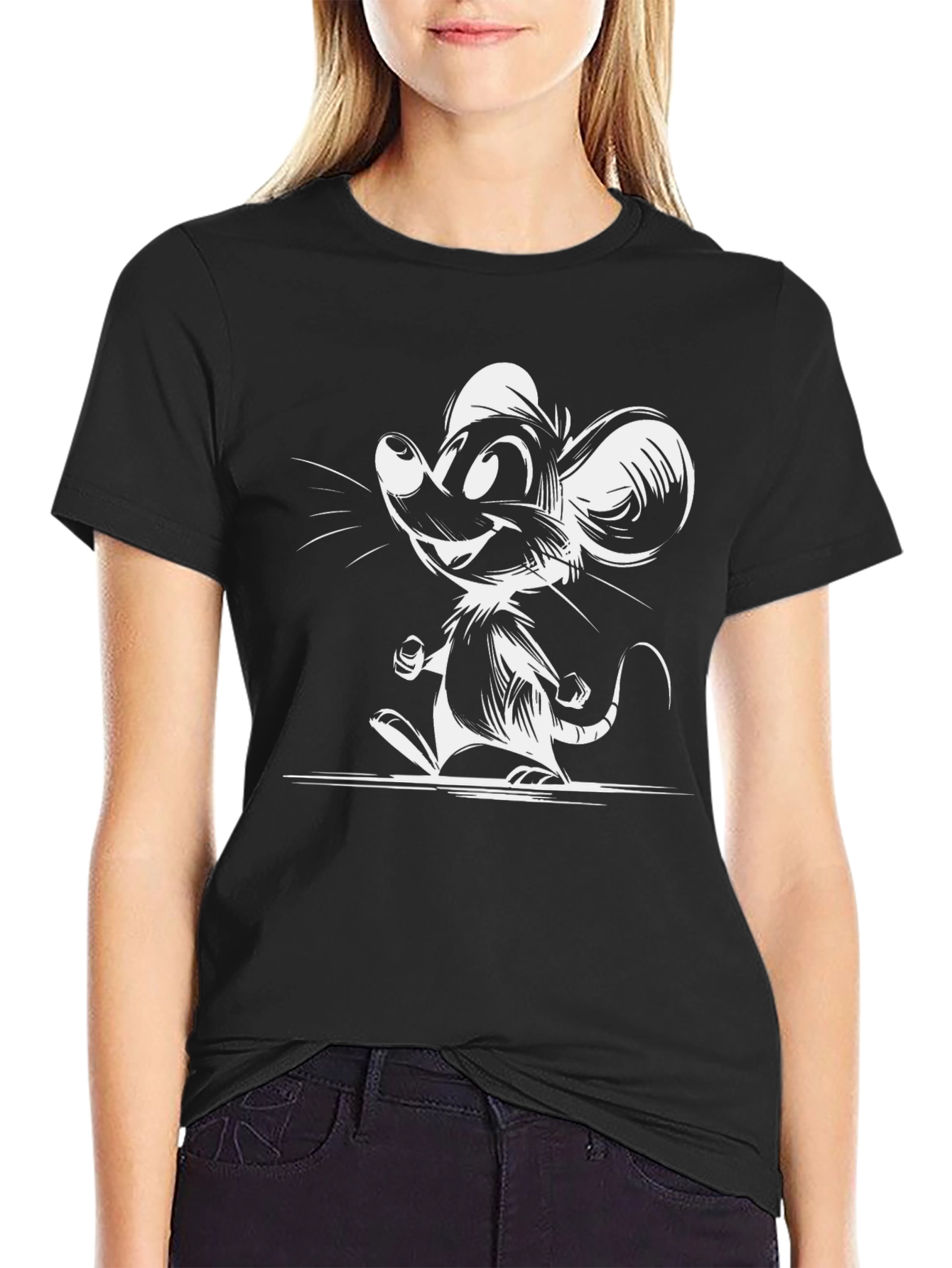 Cartoon Mouse Graphic Tee - Black Unisex T-Shirt