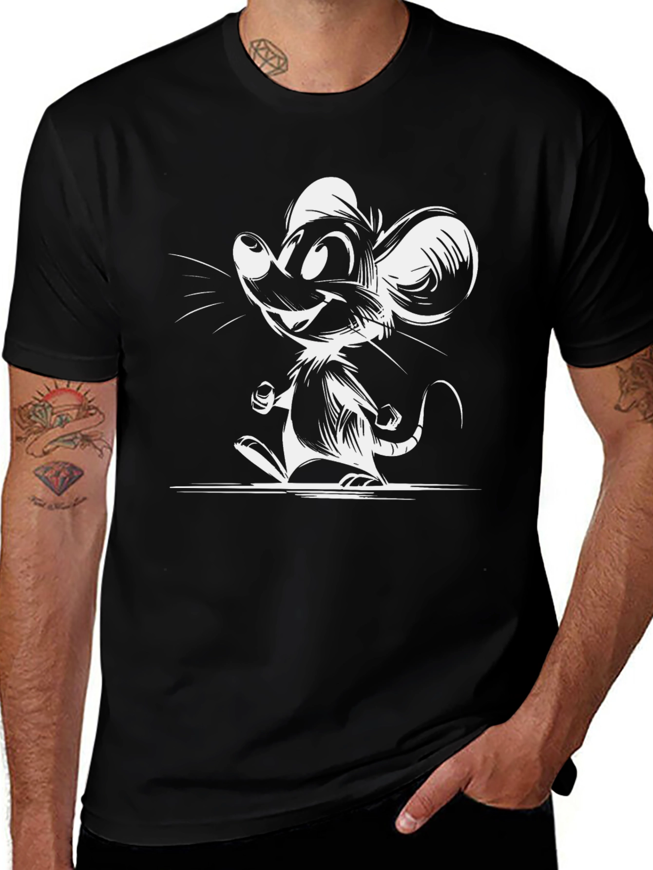 Cartoon Mouse Graphic Tee - Black Unisex T-Shirt