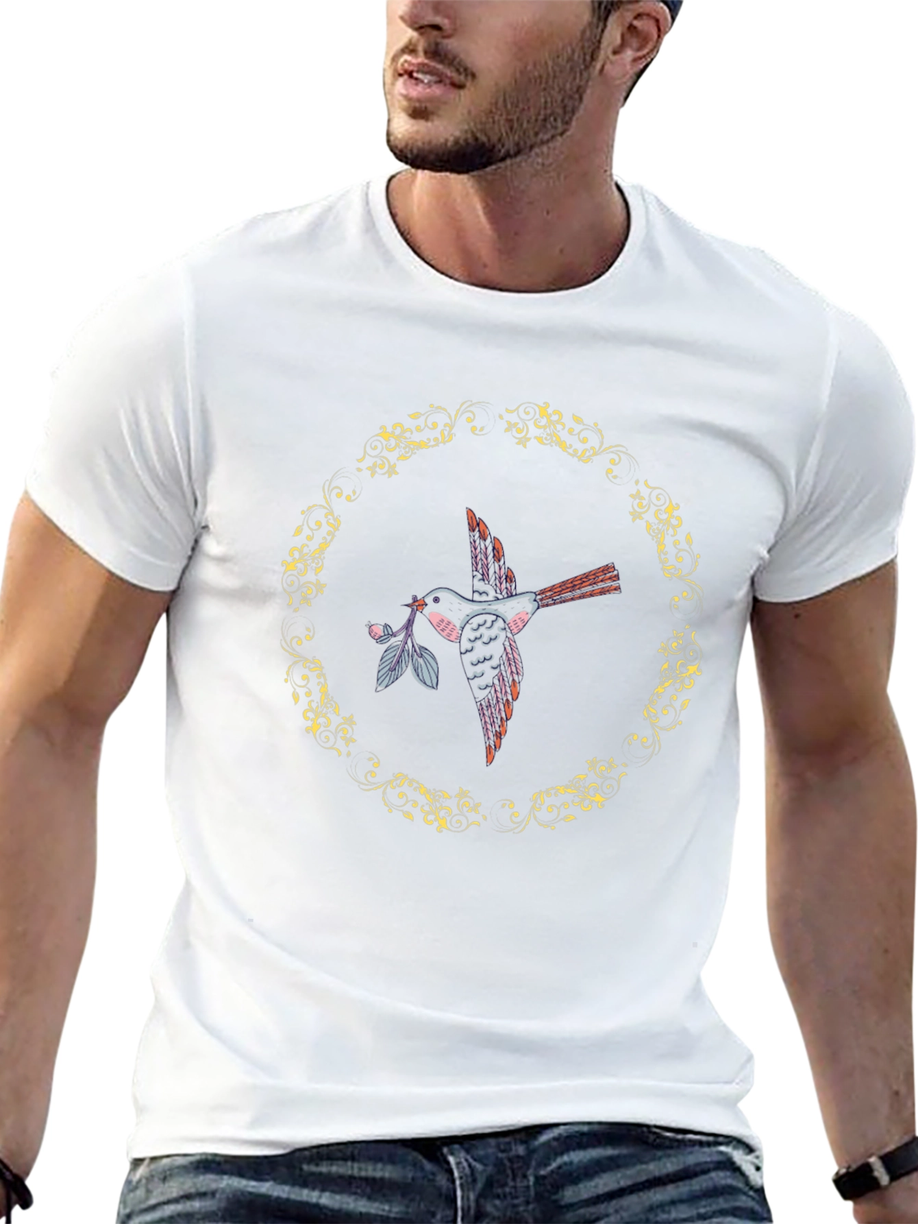 Bird & Floral Wreath Graphic Tee
