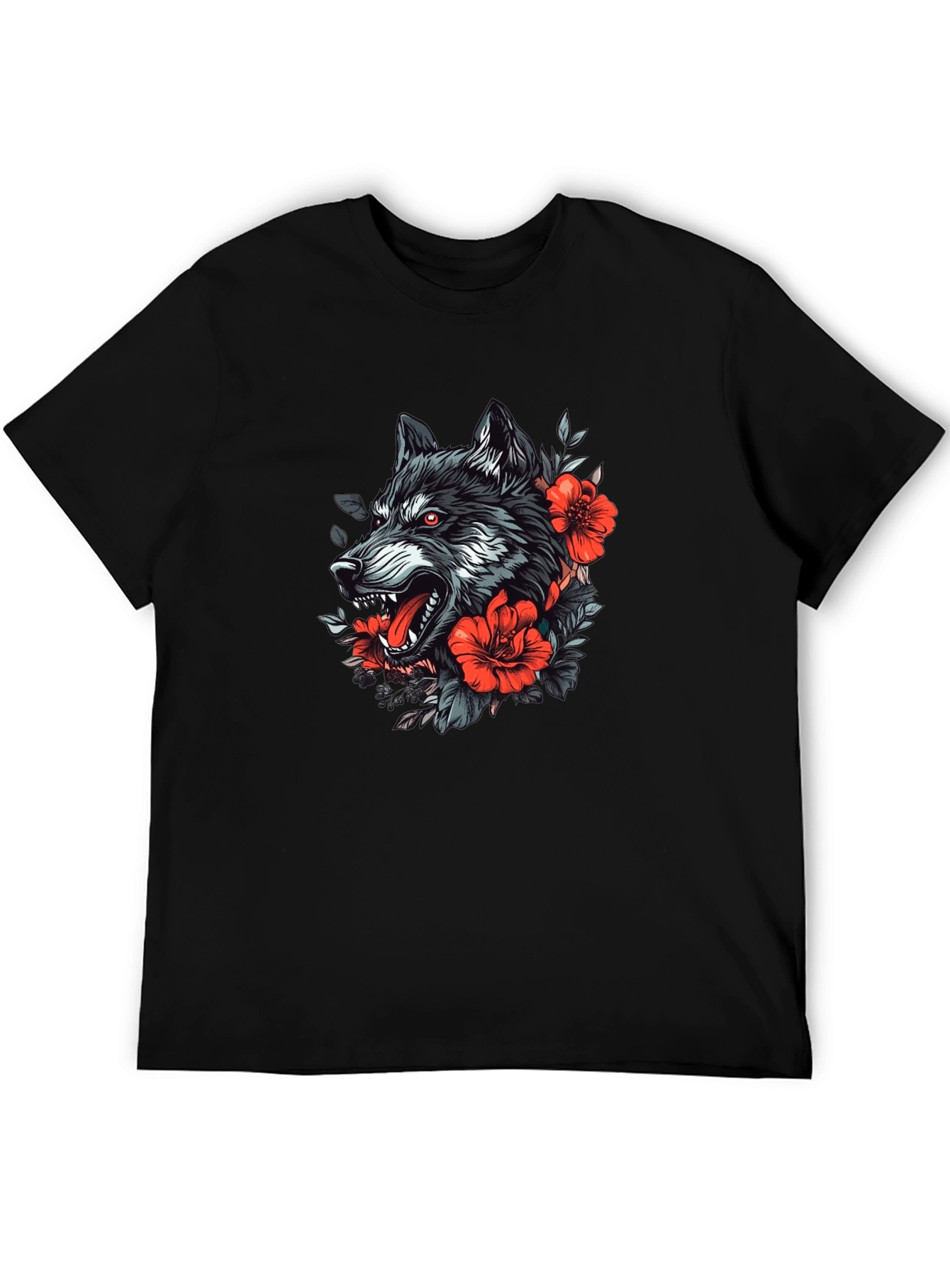 Wolf & Roses Graphic Tee - Black