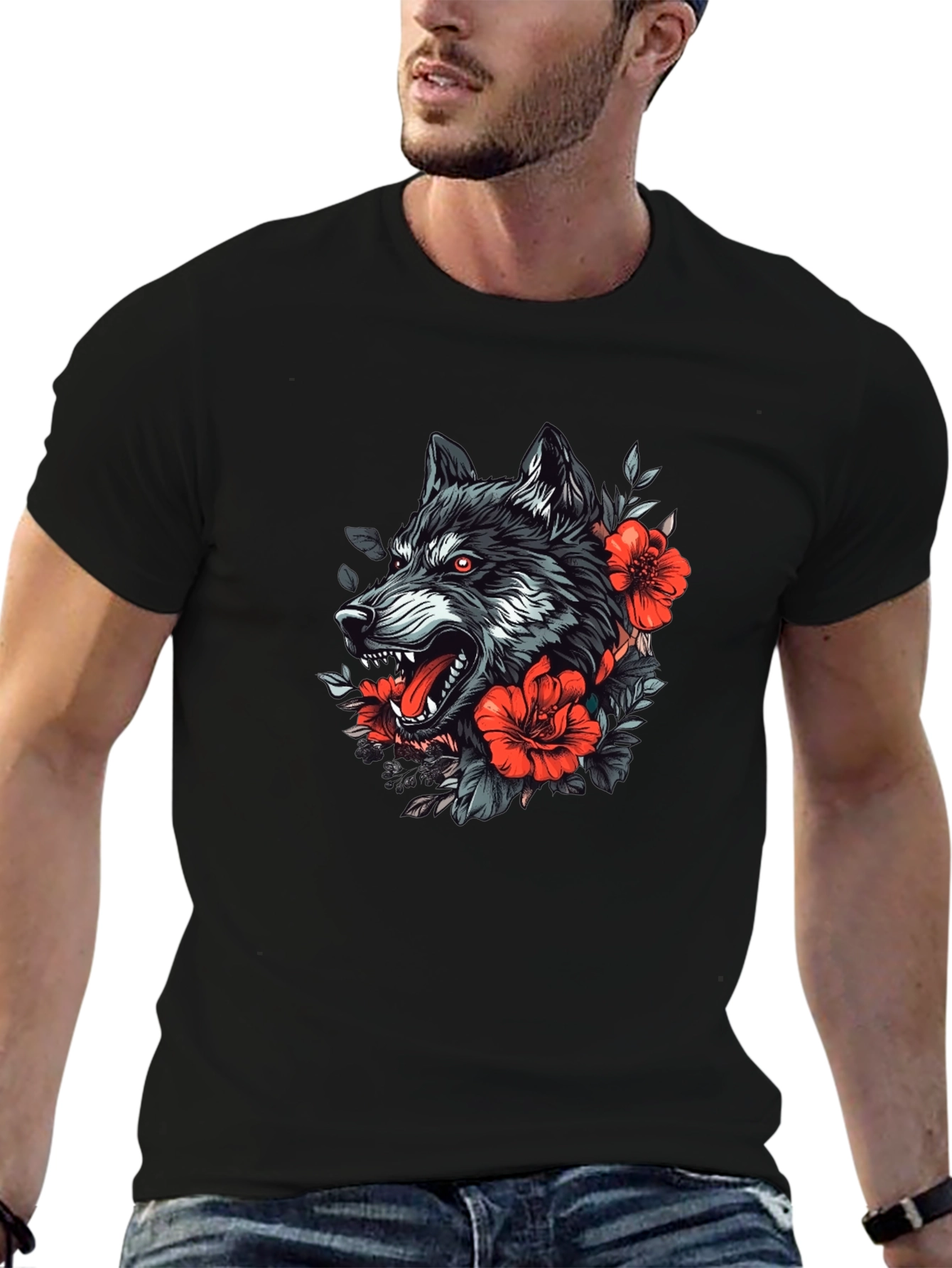 Wolf & Roses Graphic Tee - Black