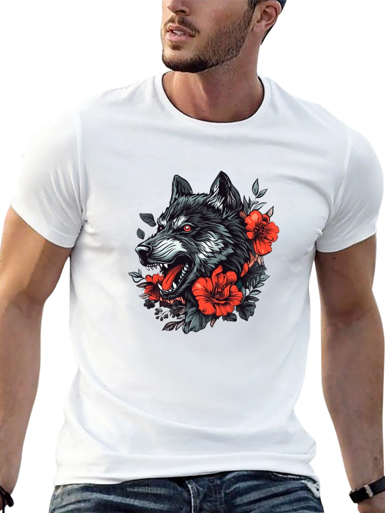 Wolf & Roses Graphic Tee - Black