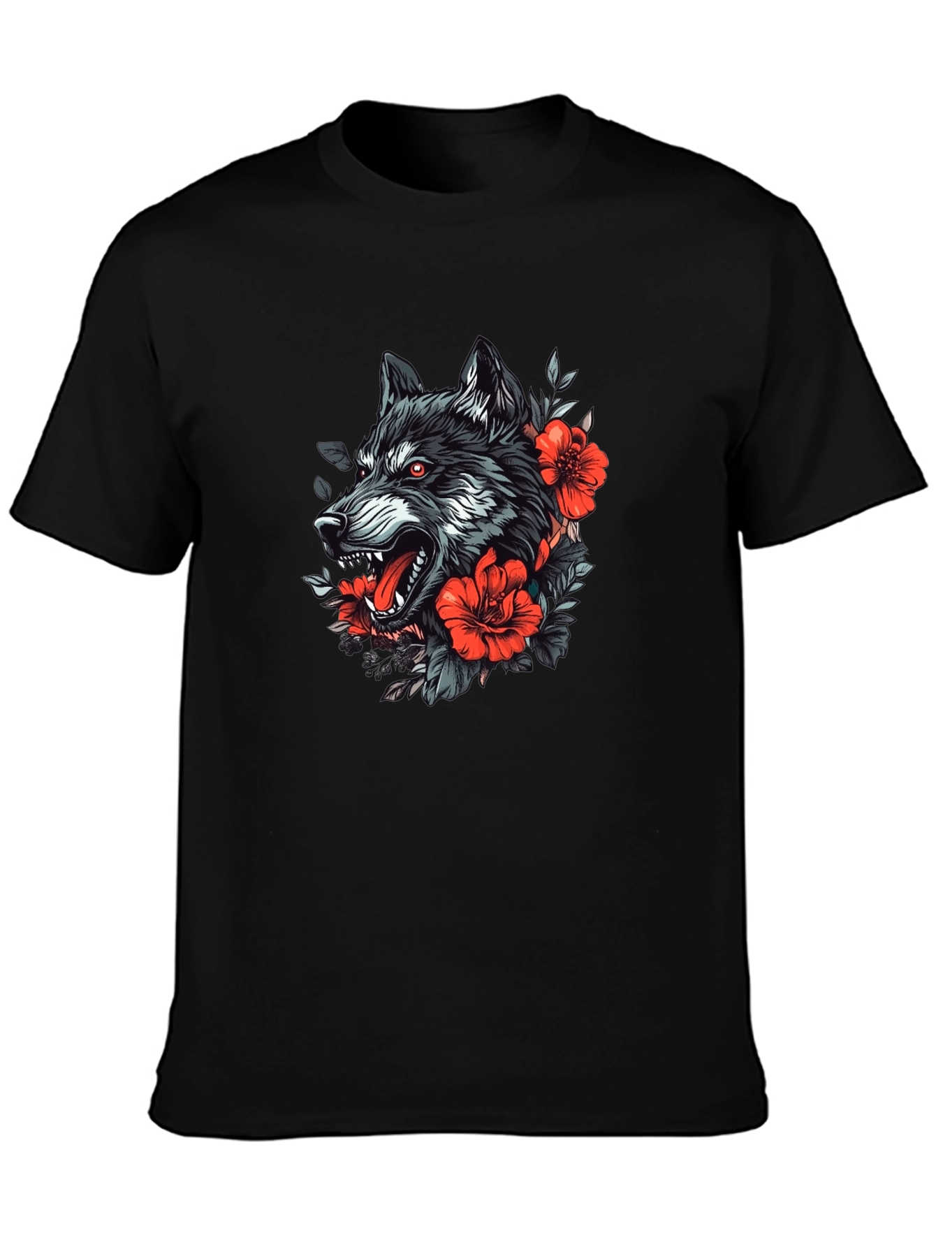 Wolf & Roses Graphic Tee - Black