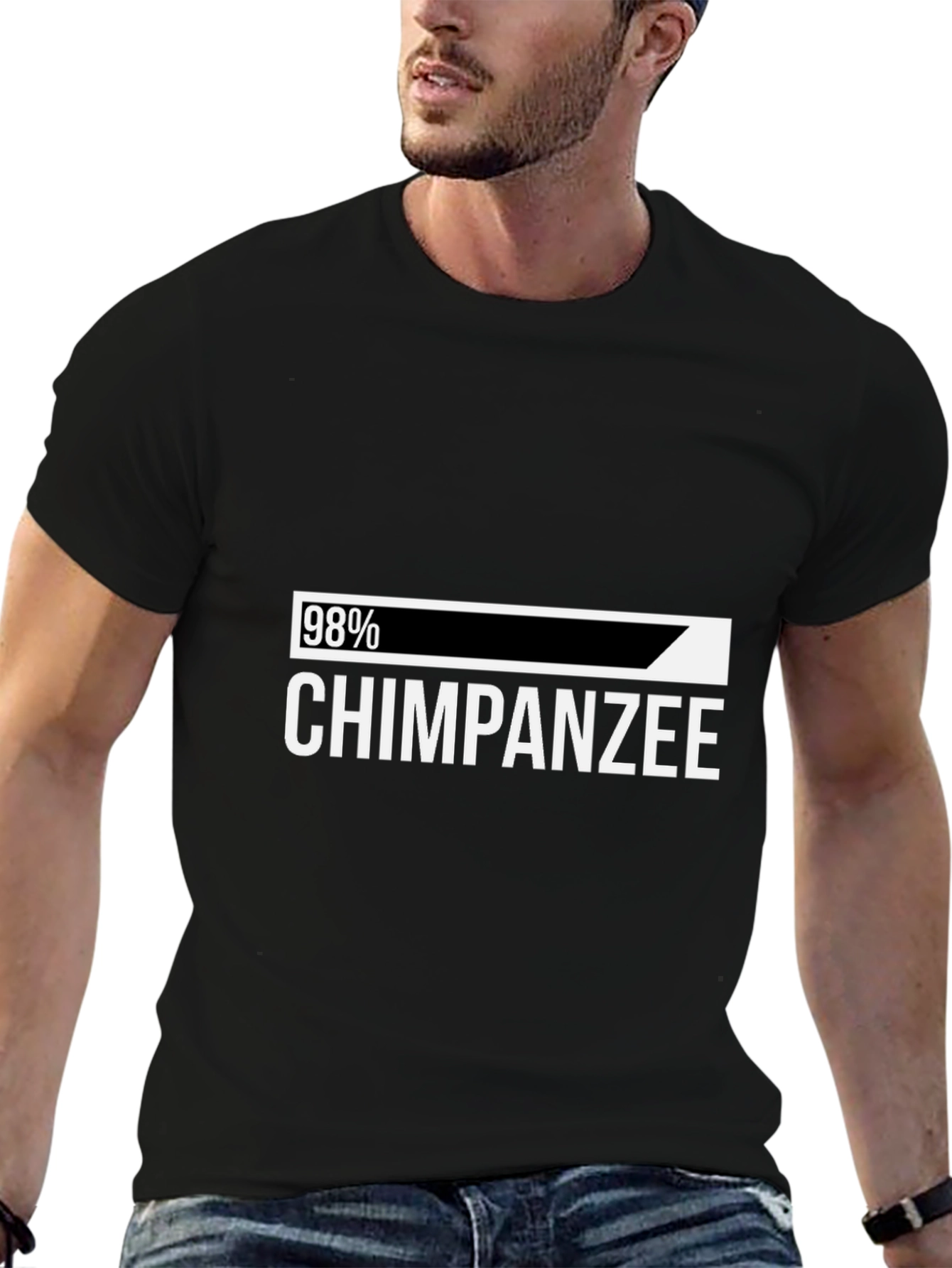 98% Chimpanzee Humor Graphic Tee - Black Cotton