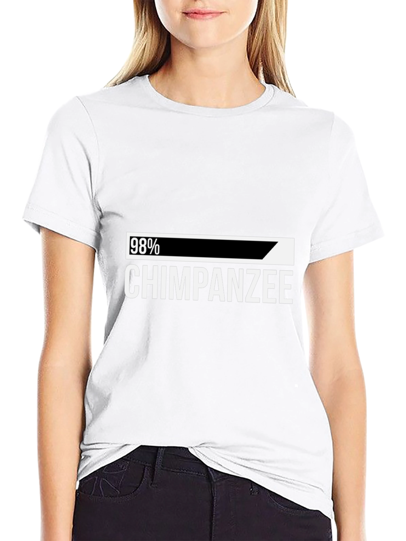 98% Chimpanzee Humor Graphic Tee - Black Cotton