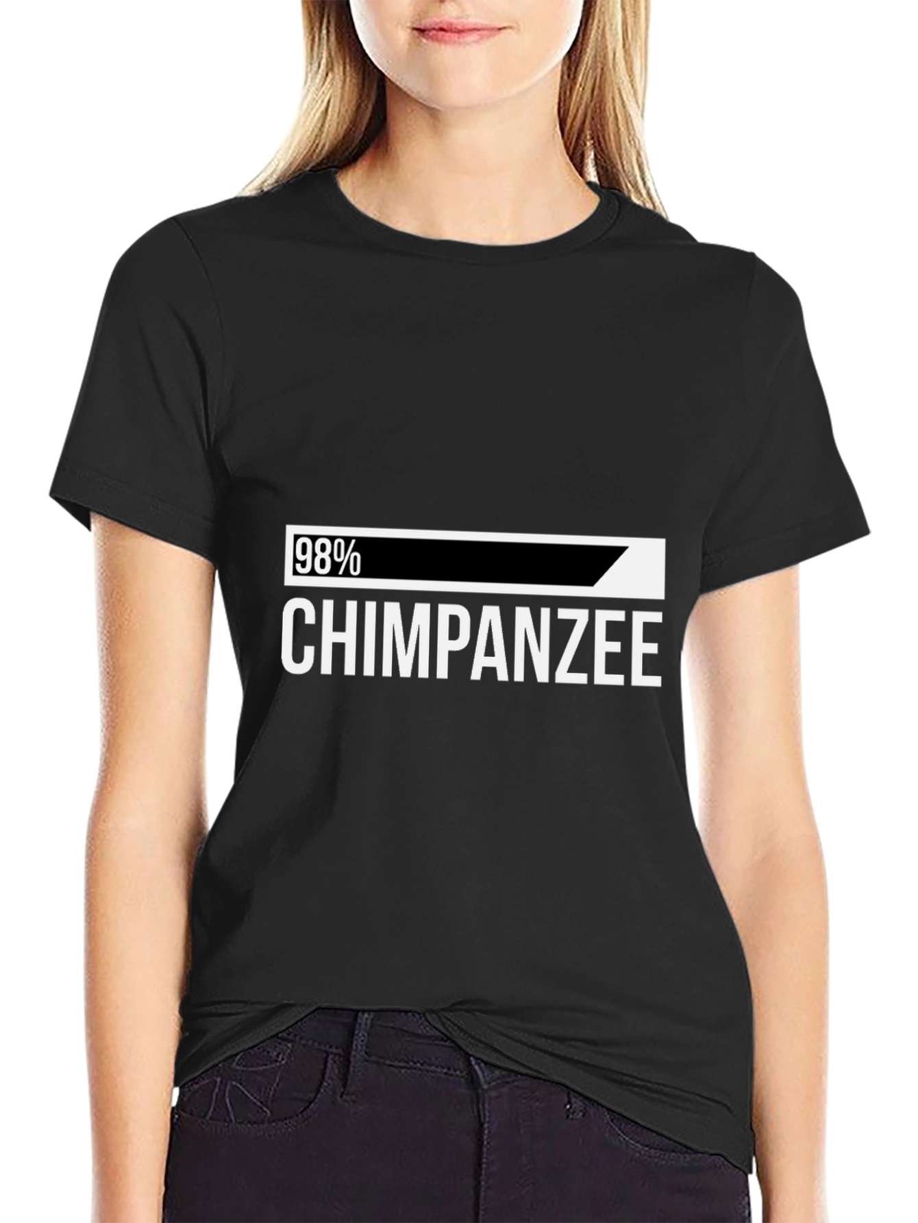98% Chimpanzee Humor Graphic Tee - Black Cotton
