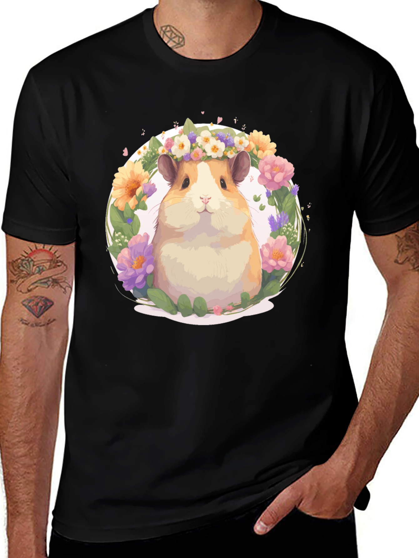 Cute Hamster Floral Wreath T-Shirt - Unisex
