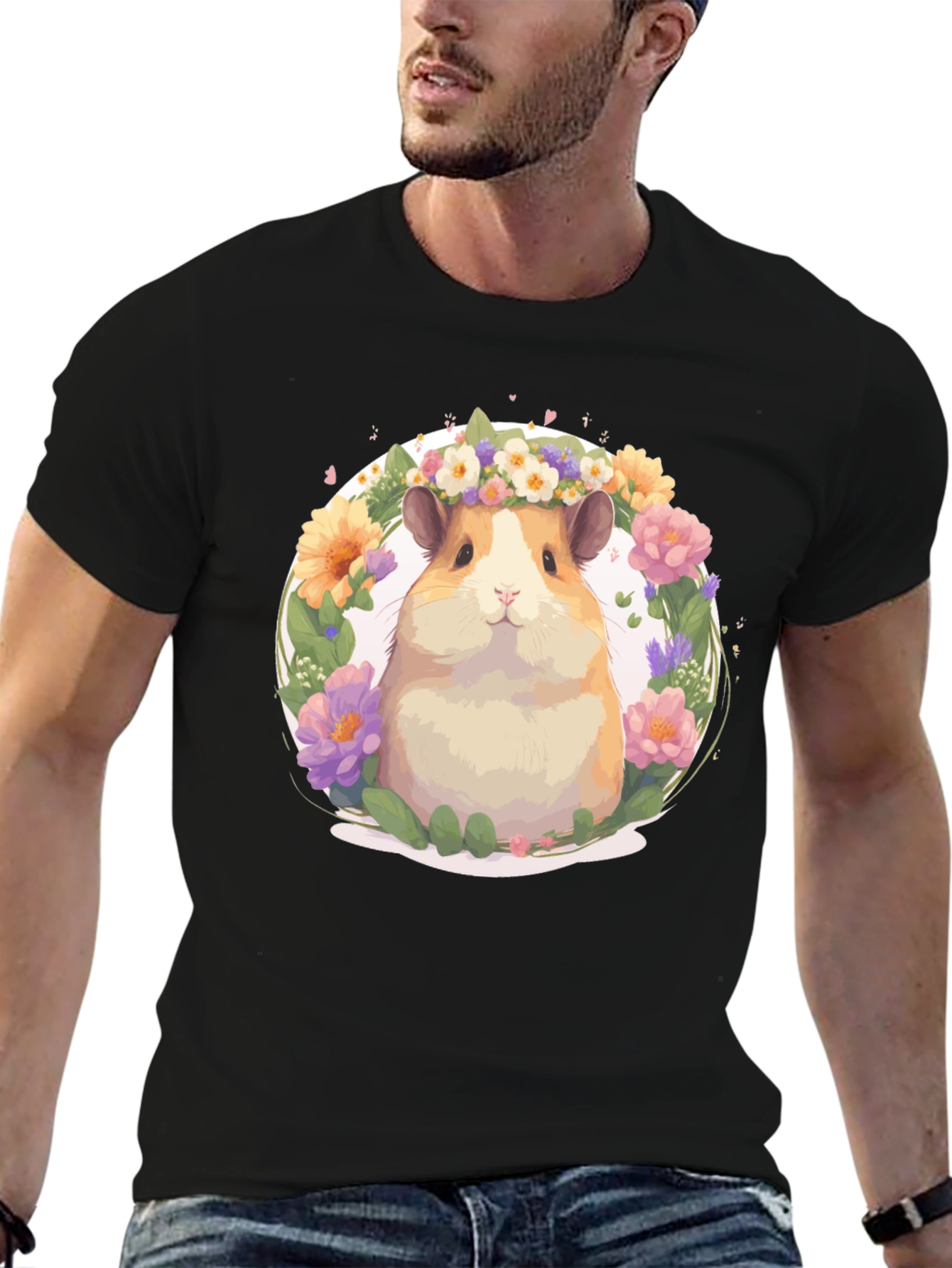 Cute Hamster Floral Wreath T-Shirt - Unisex