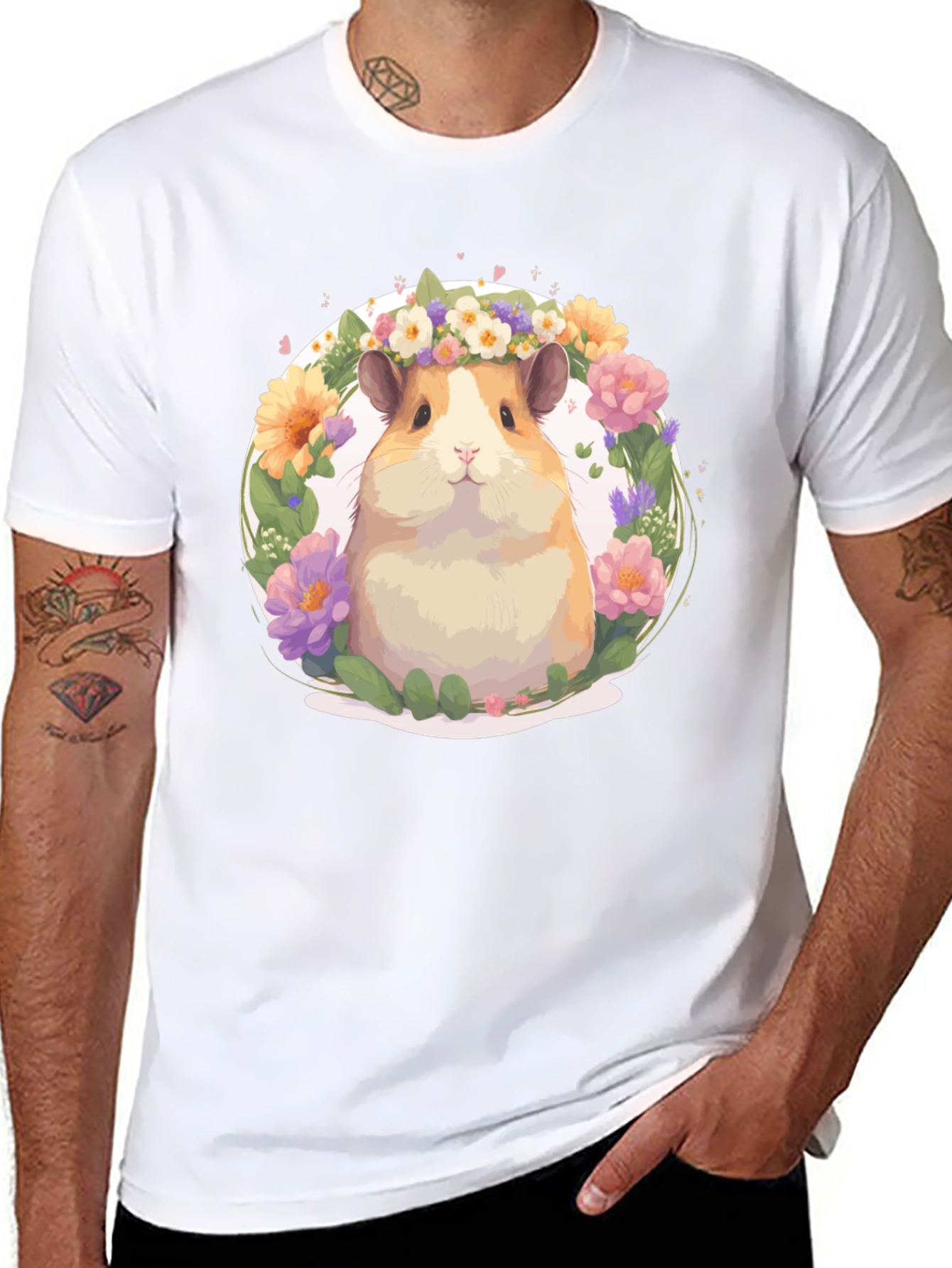 Cute Hamster Floral Wreath T-Shirt - Unisex