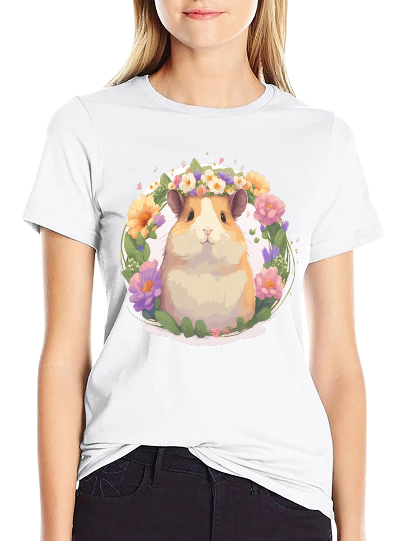 Cute Hamster Floral Wreath T-Shirt - Unisex