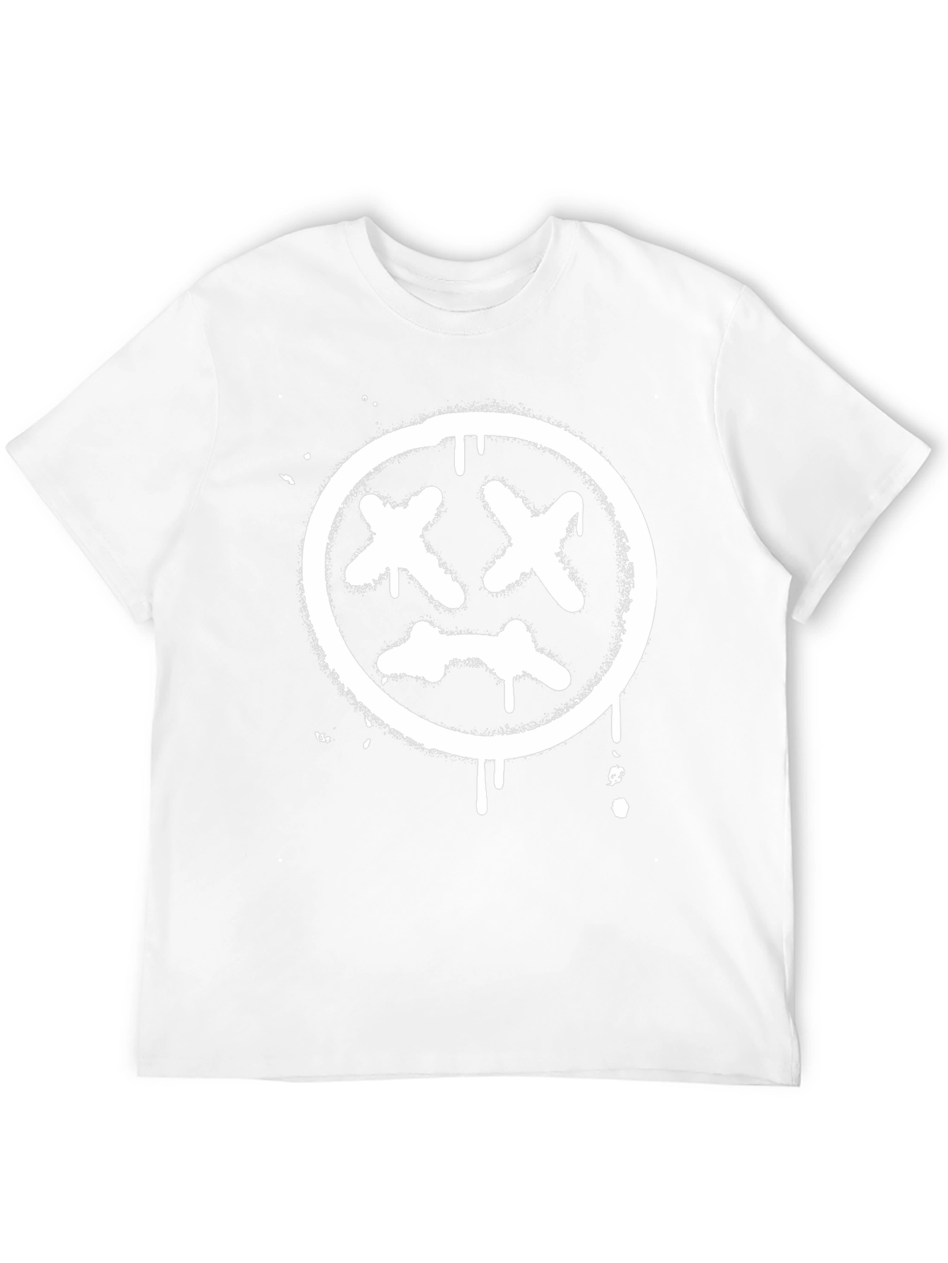Black Tee with White Distressed X-Eyes Smiley Face