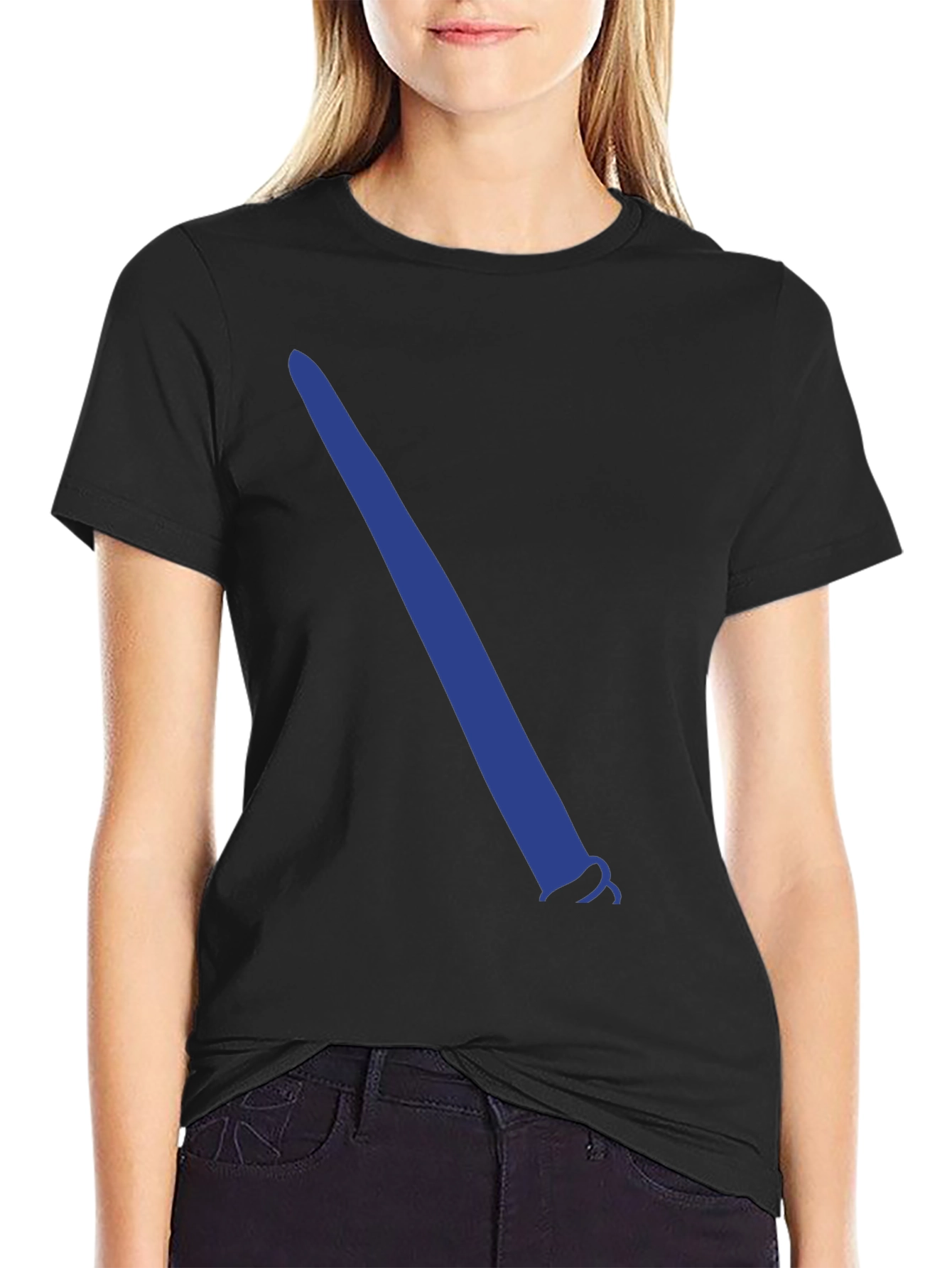 Black T-Shirt with Blue Lightsaber Graphic