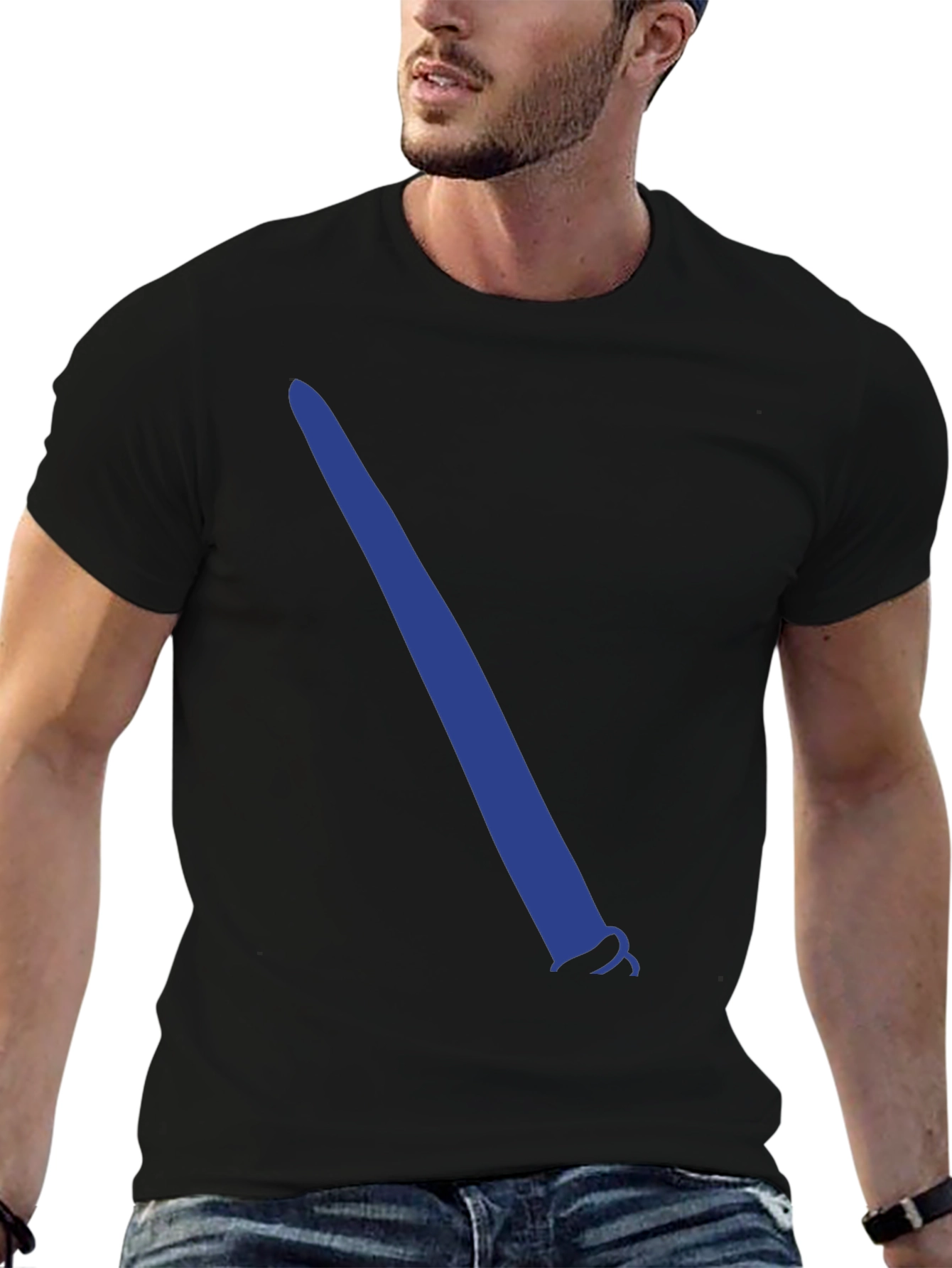 Black T-Shirt with Blue Lightsaber Graphic