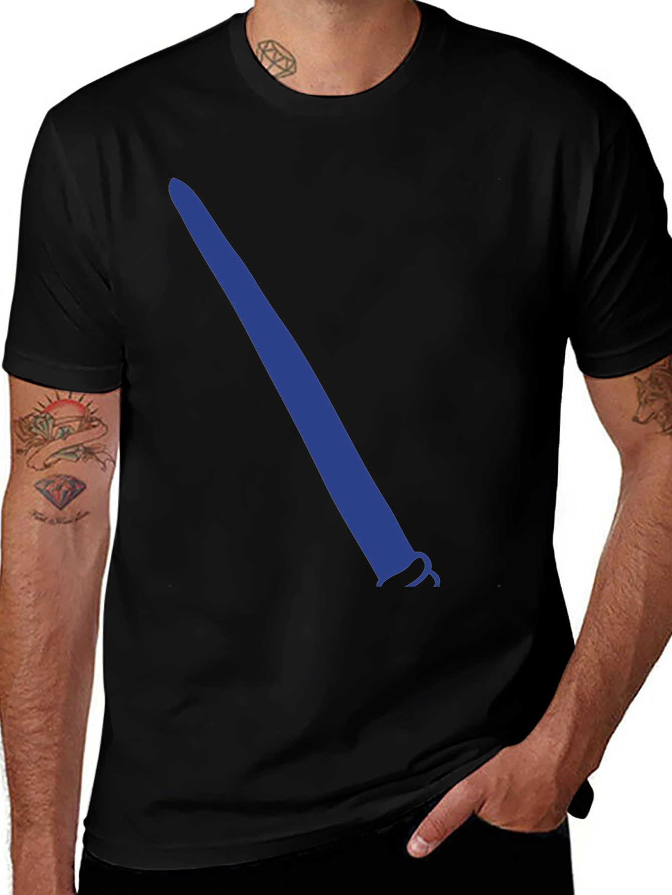 Black T-Shirt with Blue Lightsaber Graphic