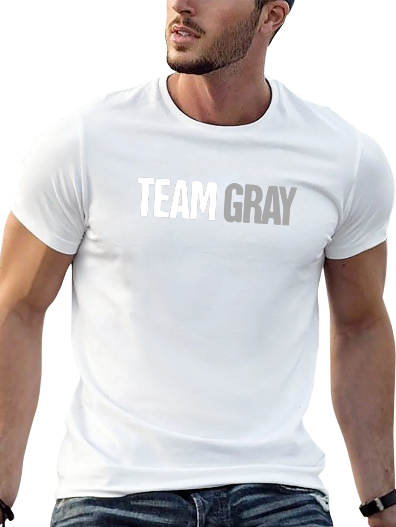 Team Gray Cotton Graphic Tee - Bold Statement Shirt