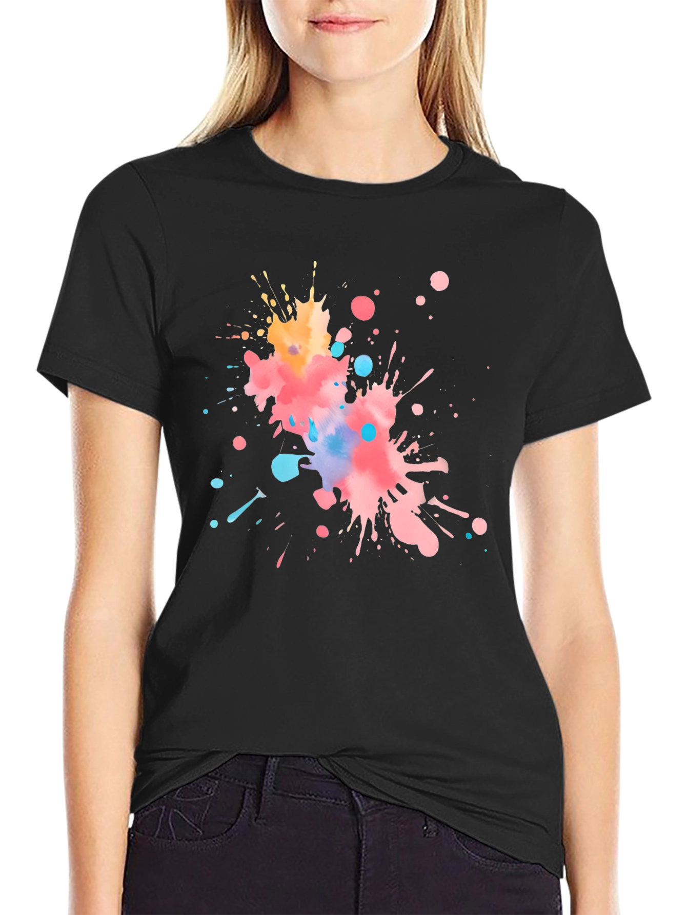 Abstract Splatter Graphic Black T-Shirt