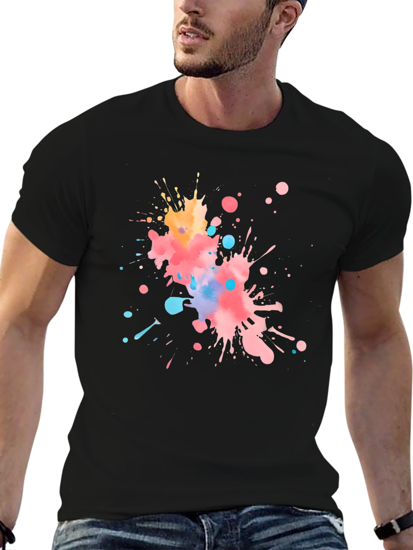 Abstract Splatter Graphic Black T-Shirt