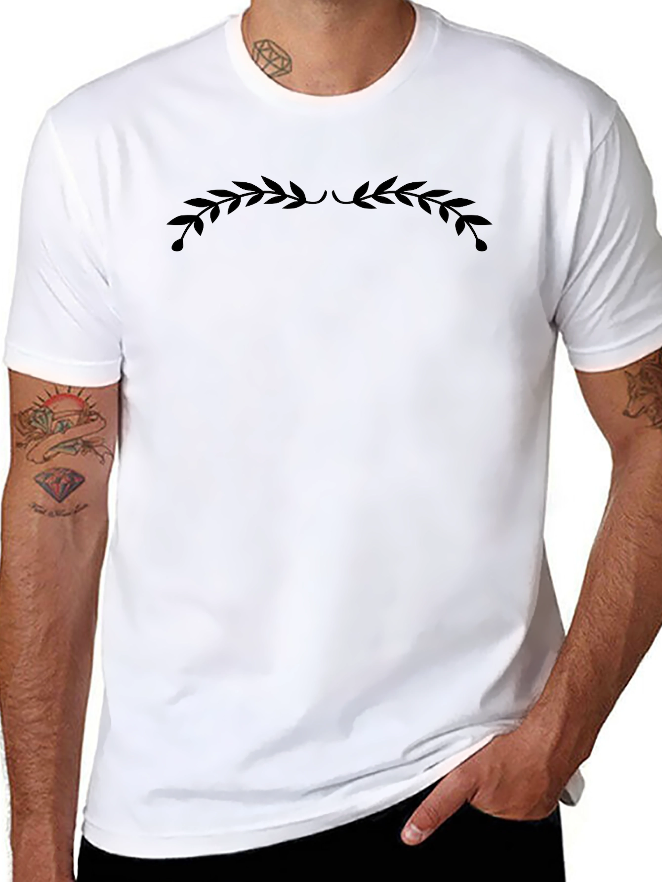 Mens Black Graphic Tee - Leaf Crown Design