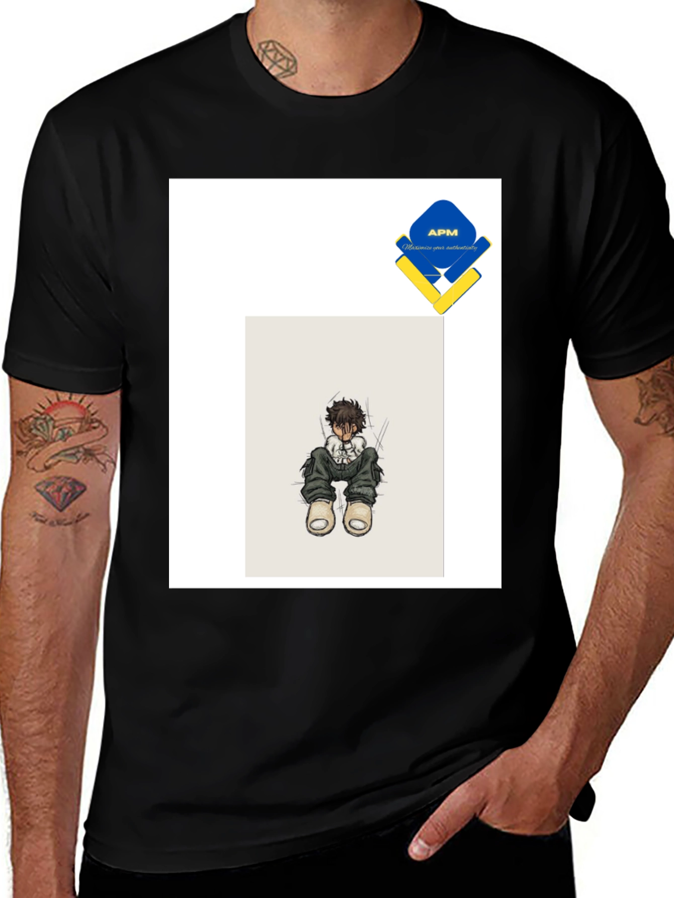 Anime Style Graphic Print Black T-Shirt