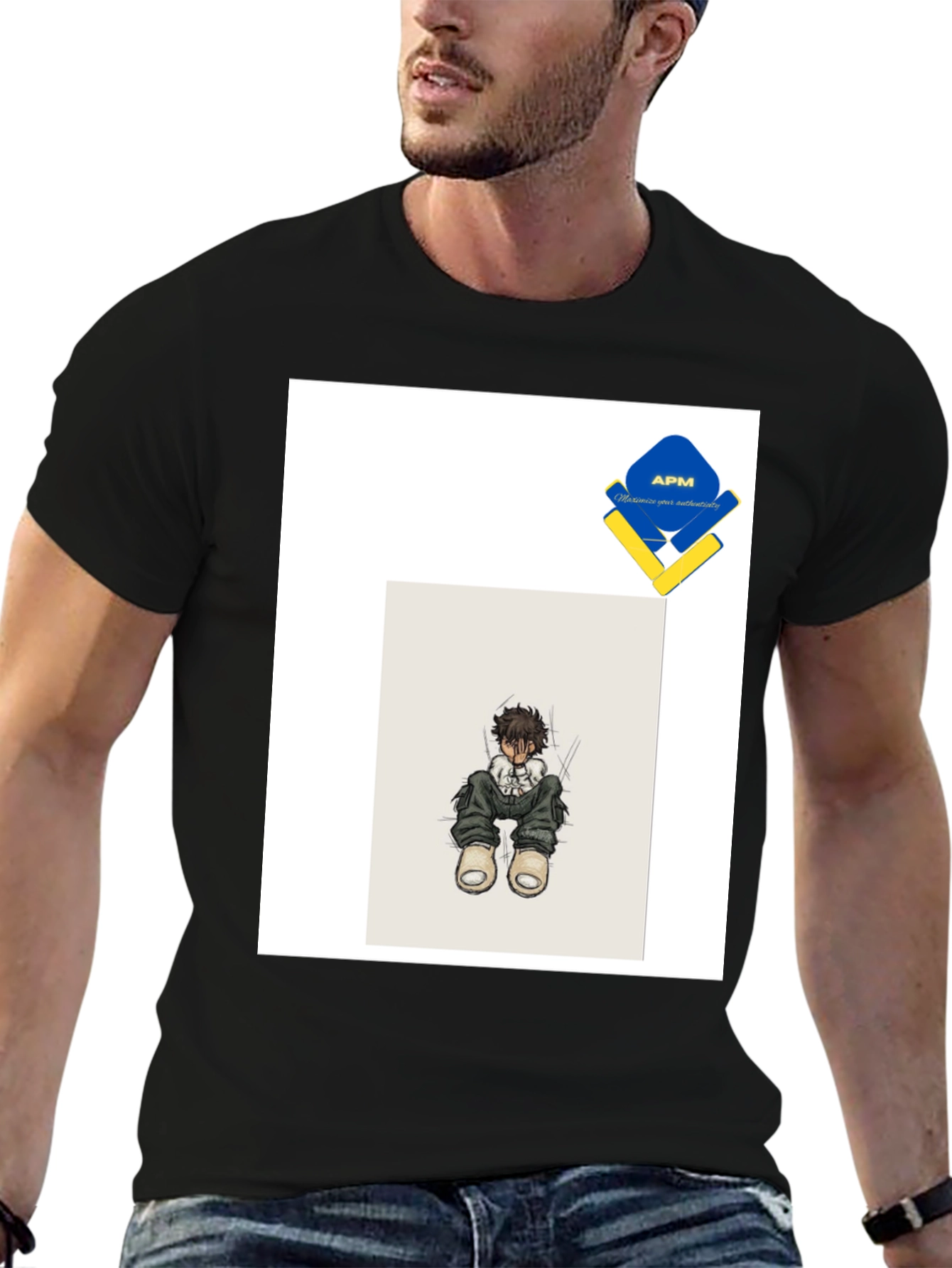 Anime Style Graphic Print Black T-Shirt