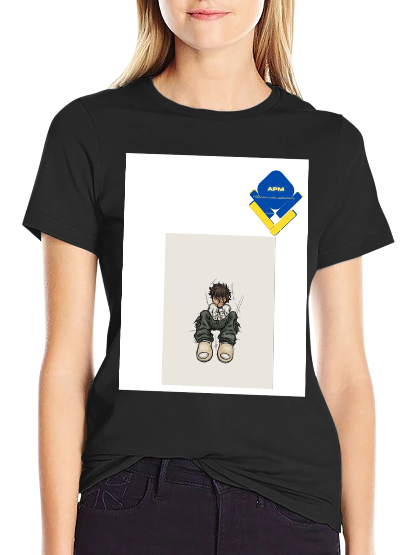 Anime Style Graphic Print Black T-Shirt