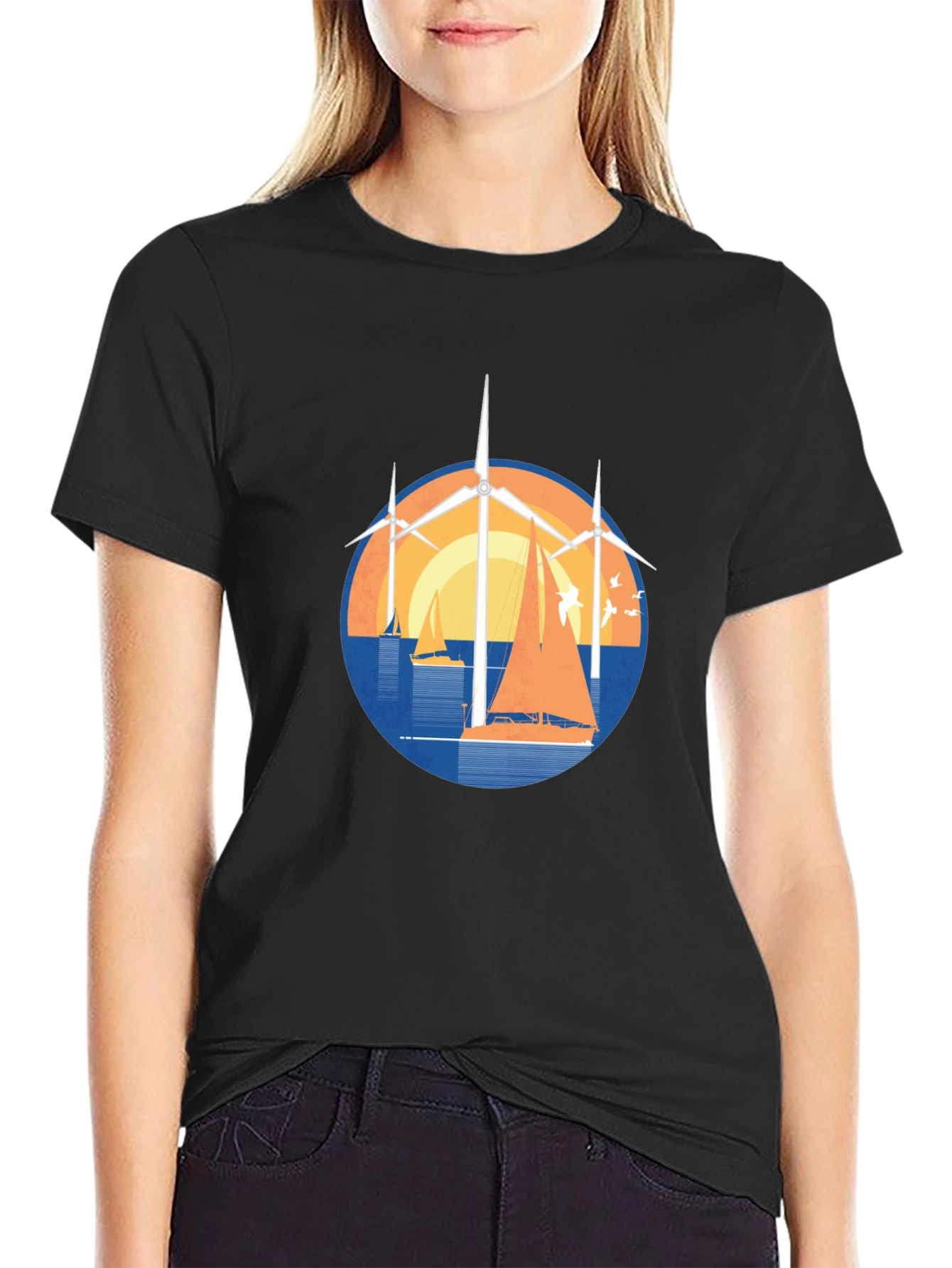 Windmill and Sailboat Graphic Tee