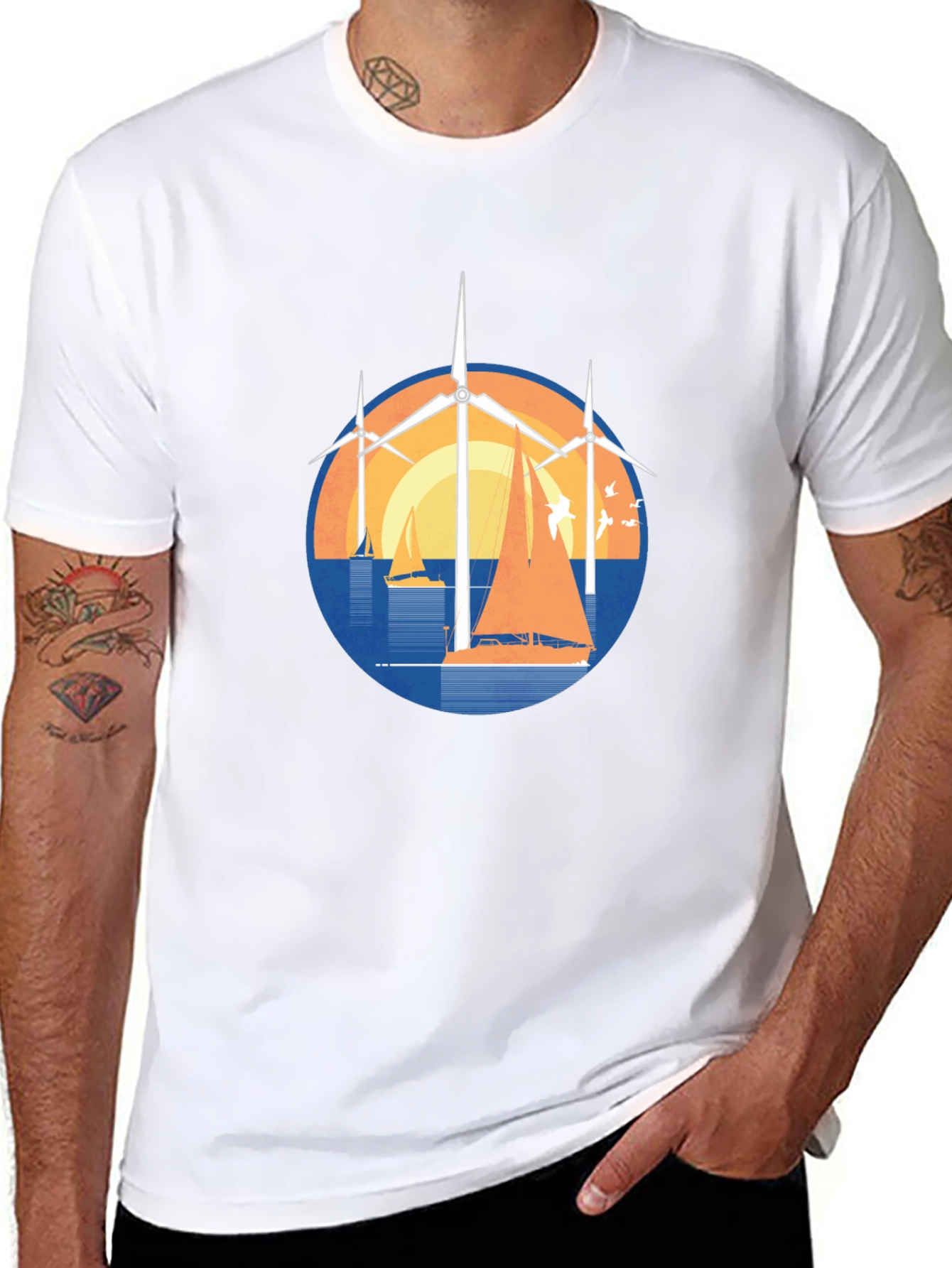 Windmill and Sailboat Graphic Tee