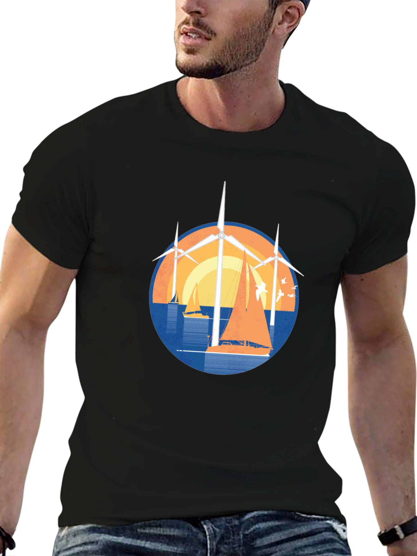 Windmill and Sailboat Graphic Tee