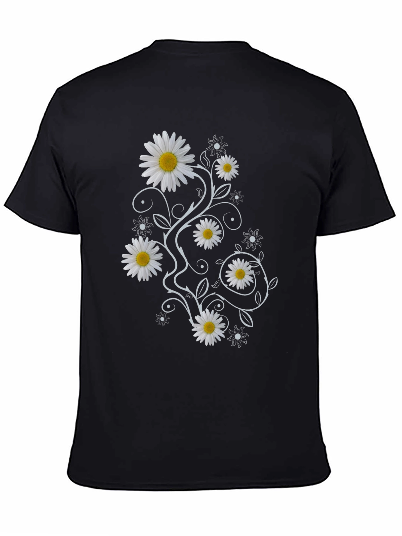 Daisy Vine Print Black T-Shirt