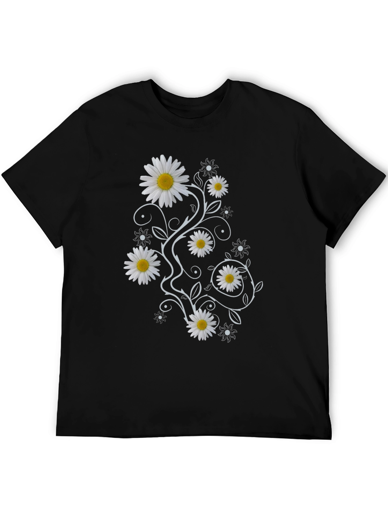 Daisy Vine Print Black T-Shirt